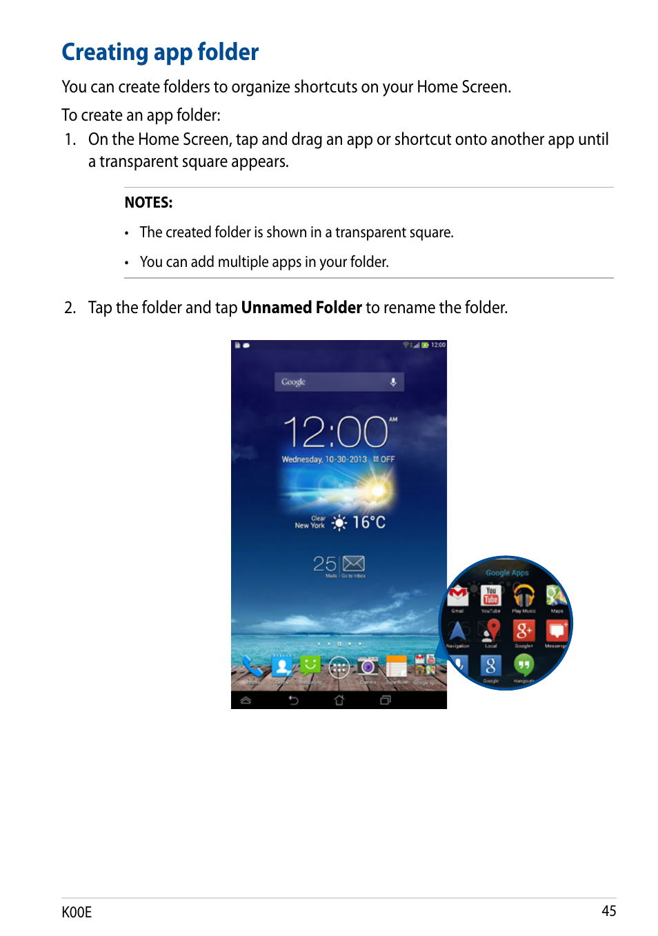 Creating app folder | Asus Fonepad 7 User Manual | Page 45 / 102