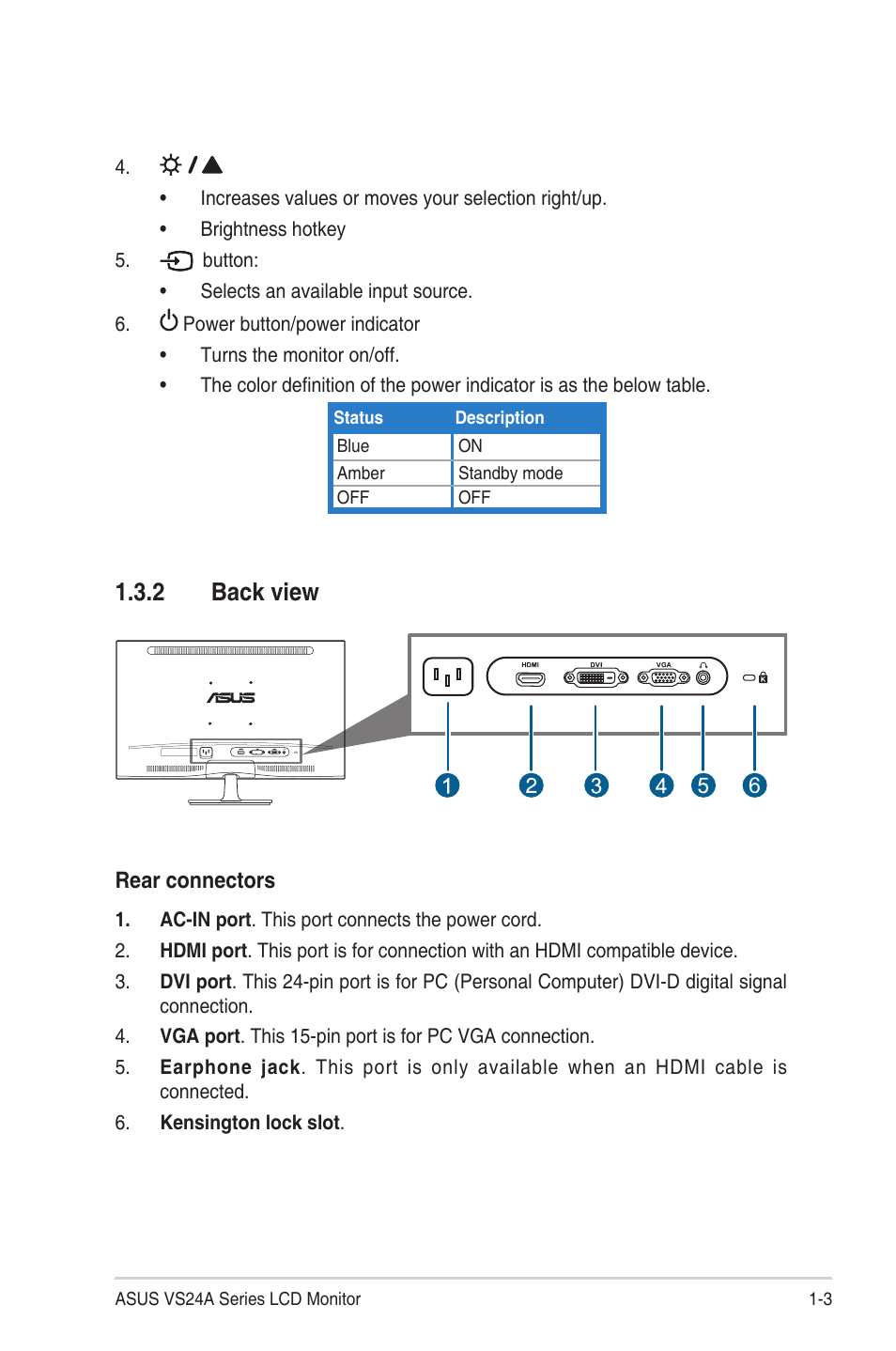 2 back view, Back view -3, Back.view | Asus VS24AH User Manual | Page 11 / 24