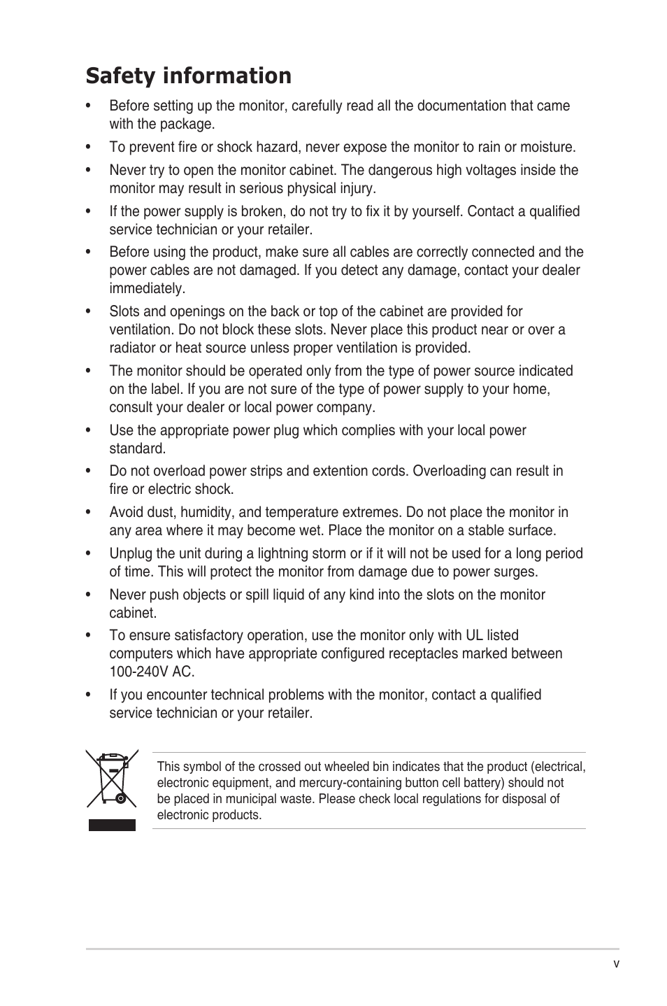 Safety information | Asus VS24AH User Manual | Page 5 / 24