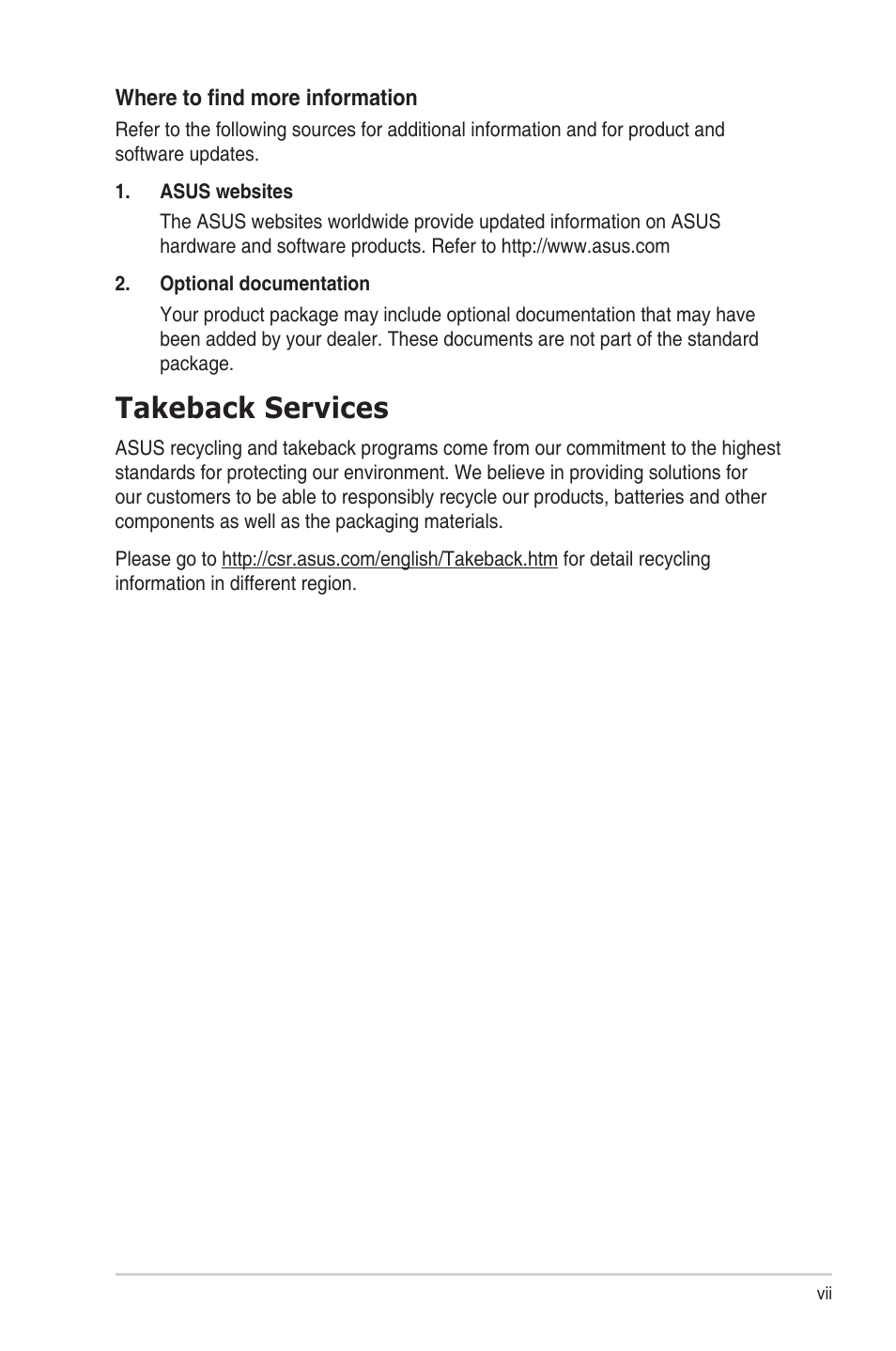 Takeback services | Asus VS24AH User Manual | Page 7 / 24