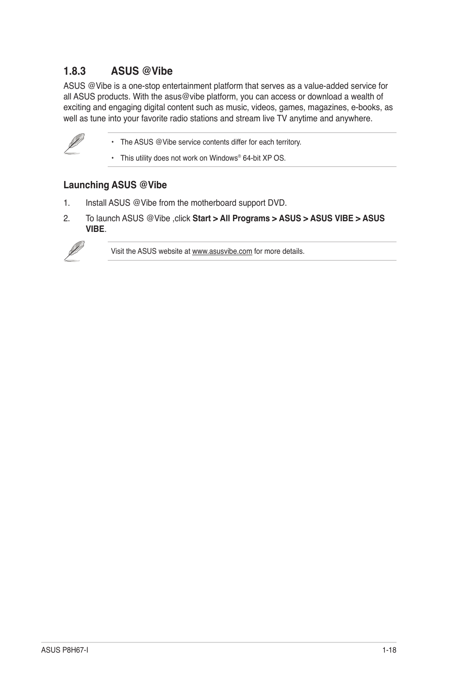 3 asus @vibe, Asus @vibe -18 | Asus P8H67-I User Manual | Page 29 / 58