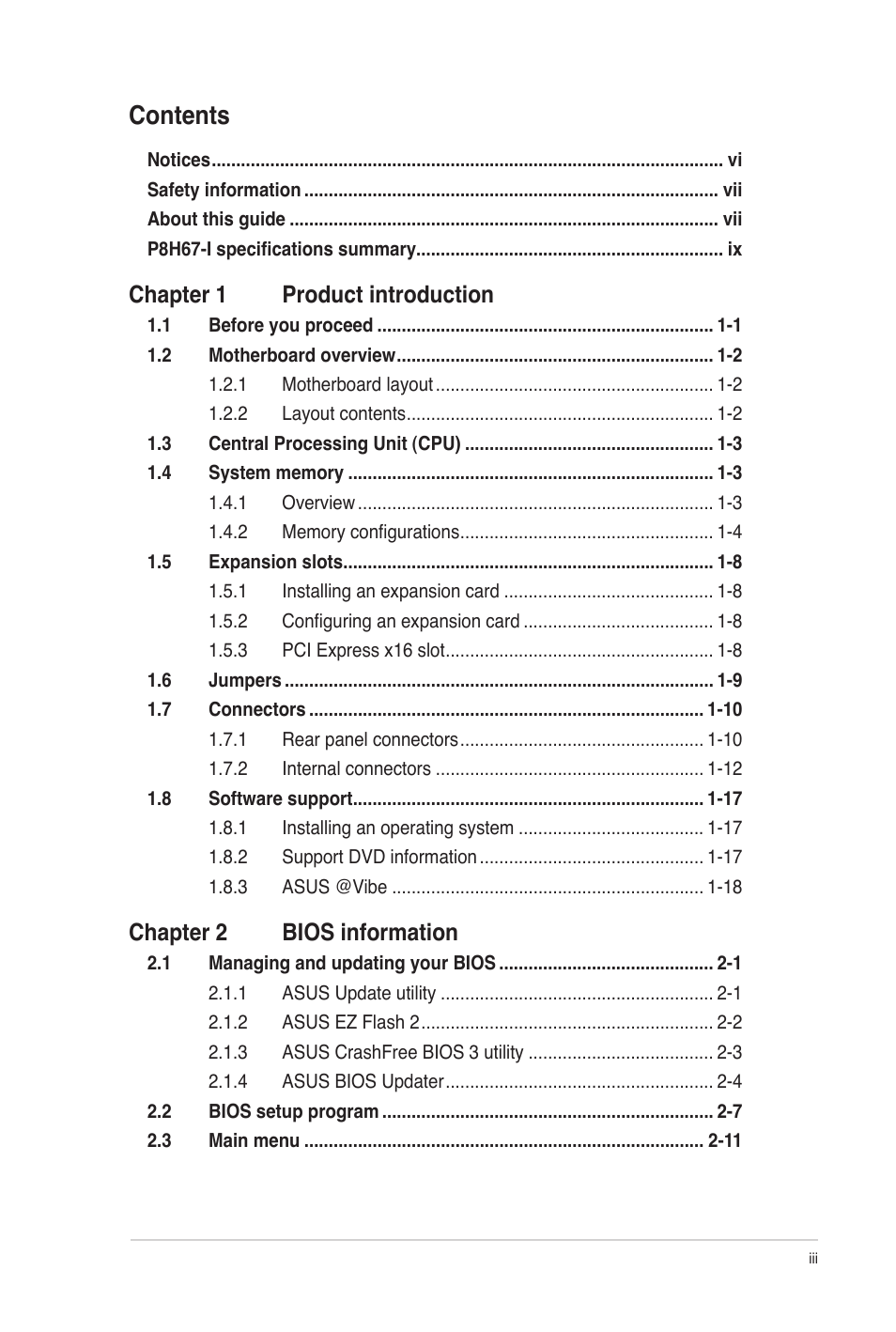 Asus P8H67-I User Manual | Page 3 / 58