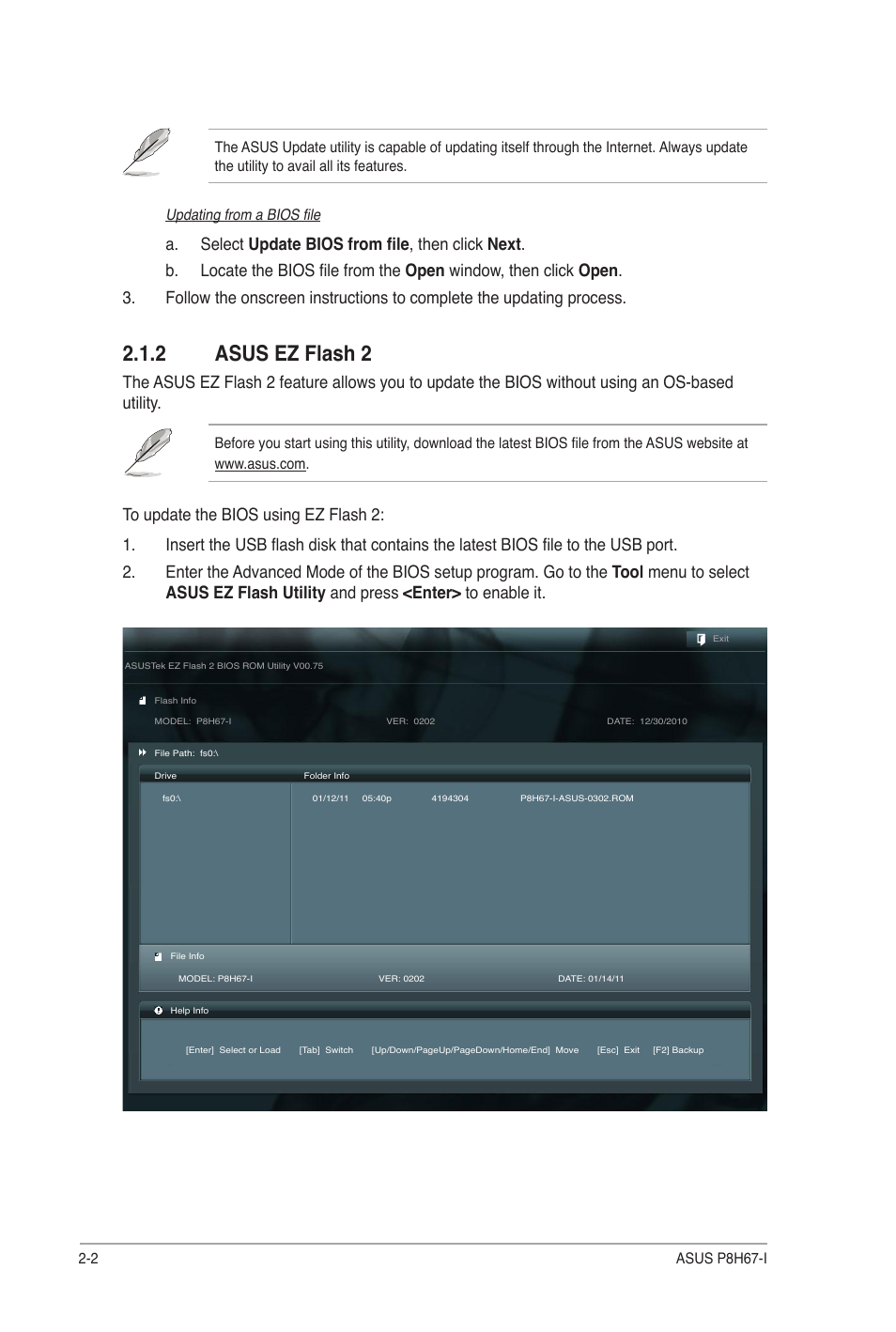 2 asus ez flash 2, Asus ez flash 2 -2 | Asus P8H67-I User Manual | Page 31 / 58