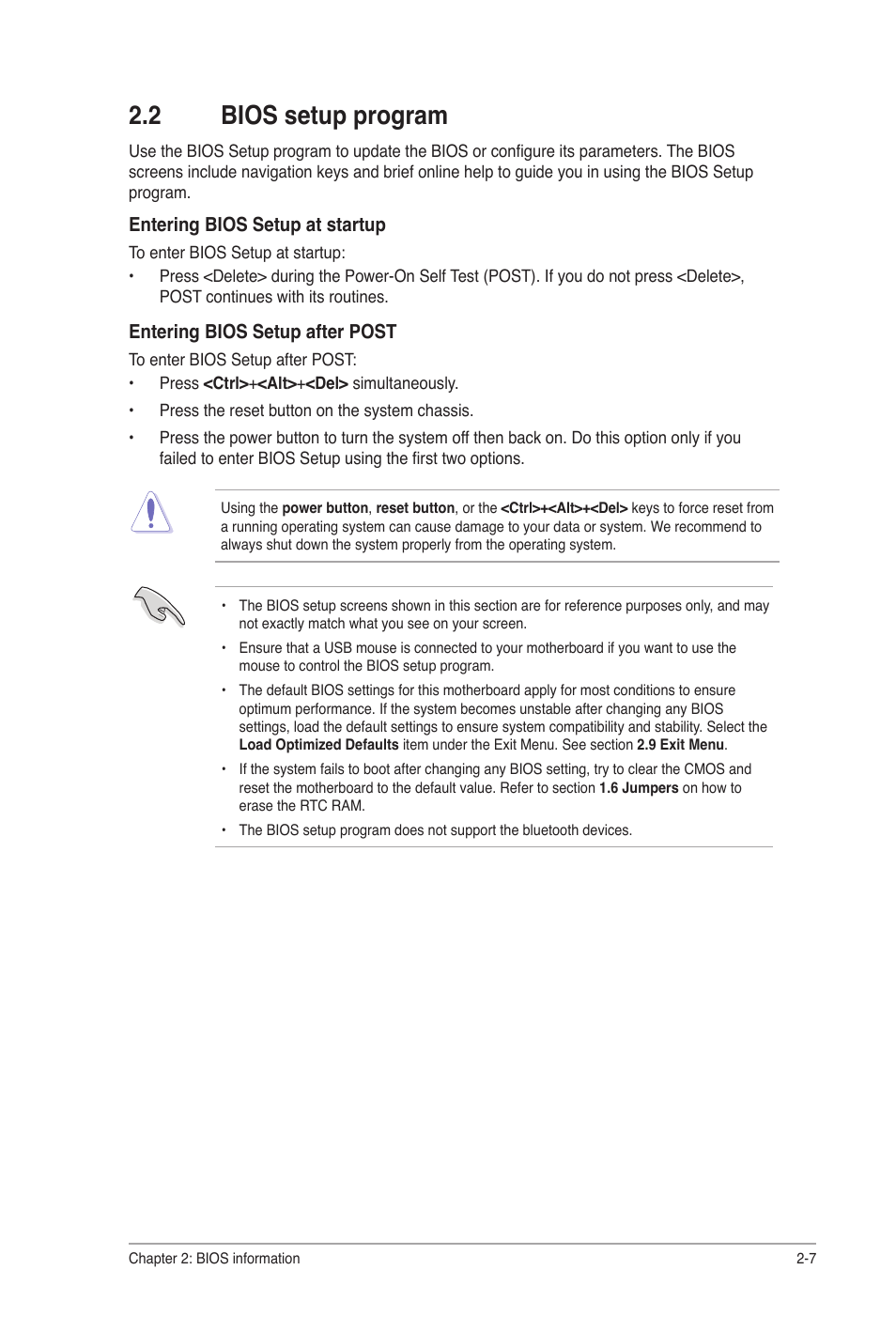 2 bios setup program, Bios setup program -7 | Asus P8H67-I User Manual | Page 36 / 58