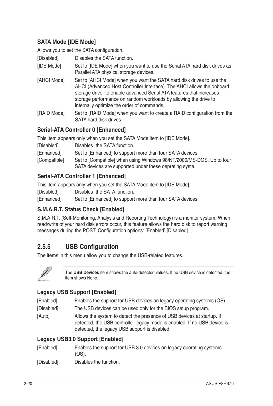 5 usb configuration, Usb configuration -20 | Asus P8H67-I User Manual | Page 49 / 58