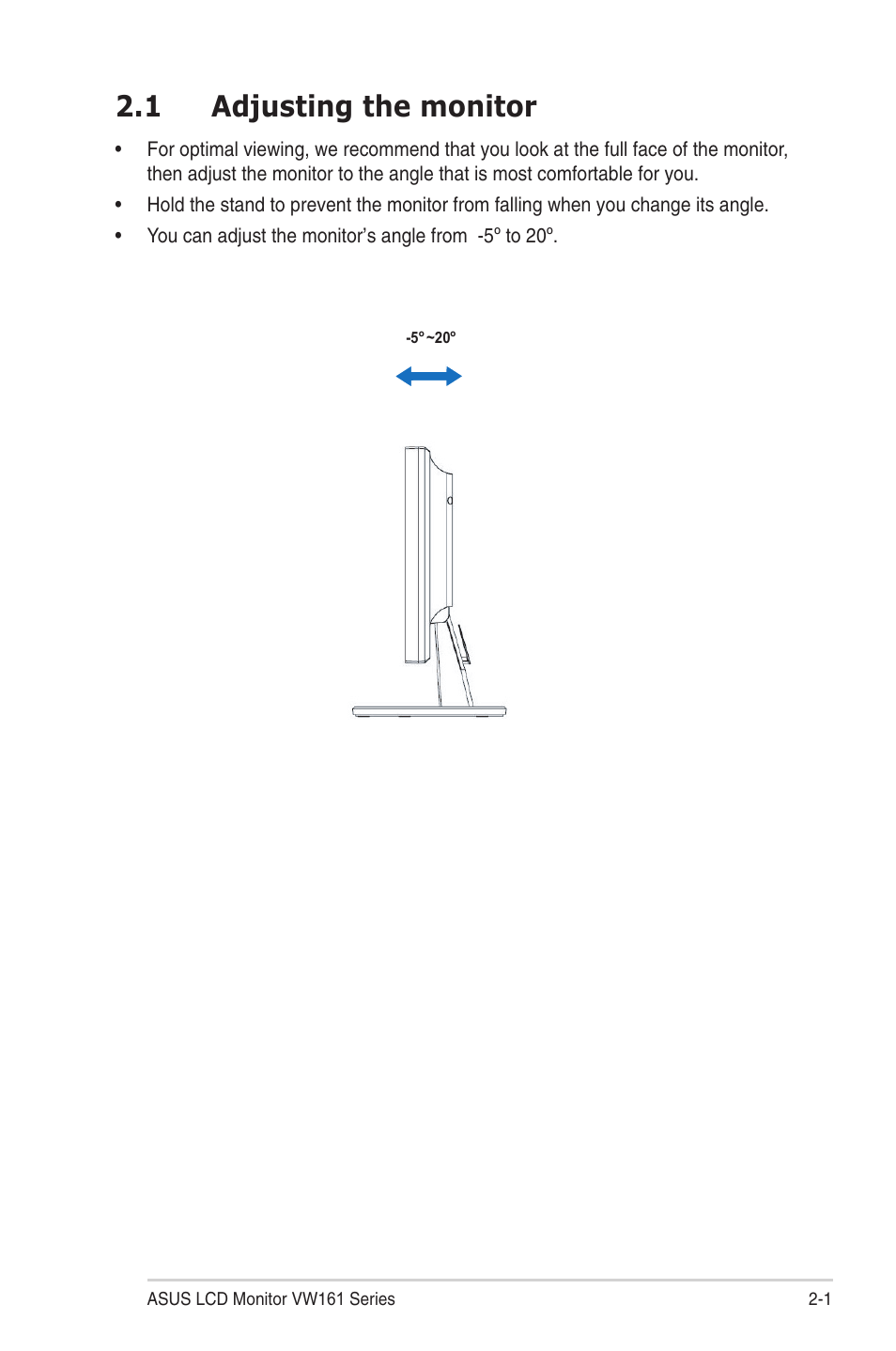 1 adjusting the monitor | Asus VW161S User Manual | Page 11 / 18