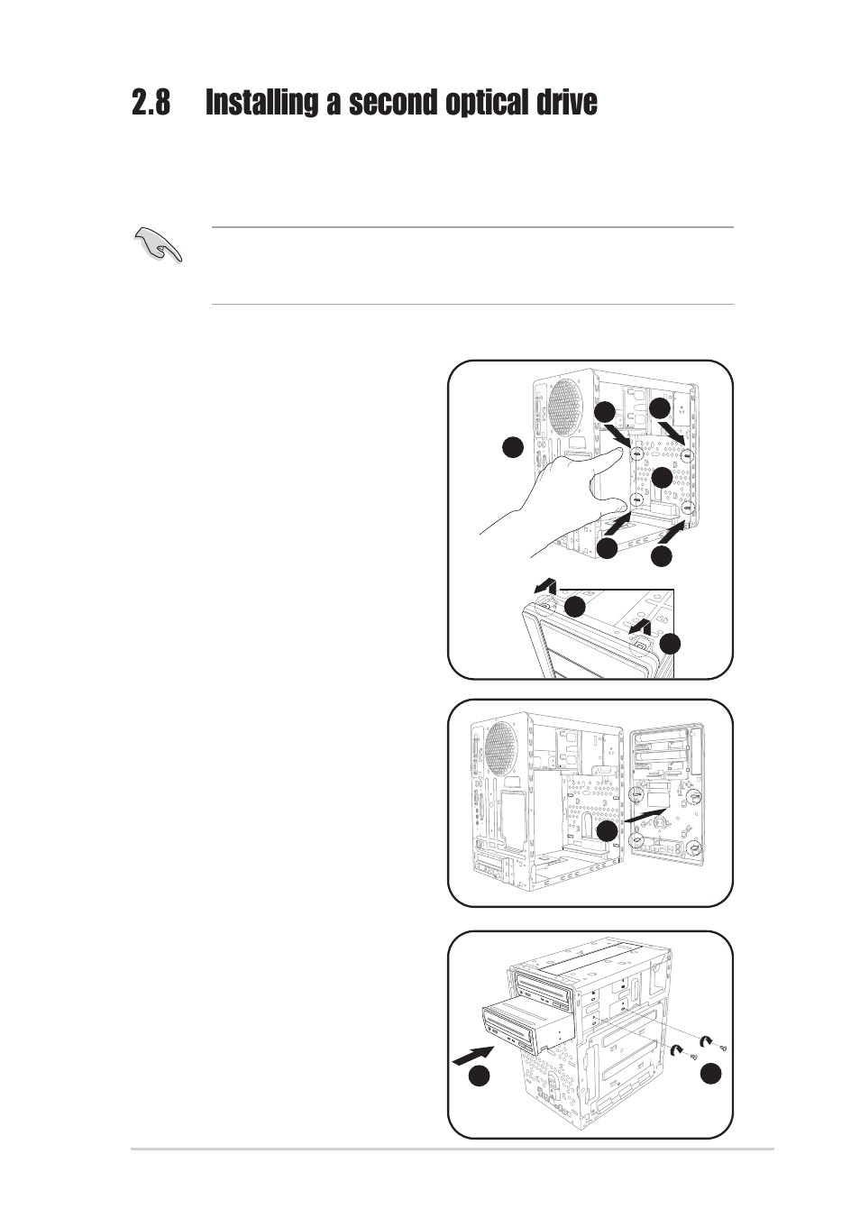 8 installing a second optical drive | Asus T2-R User Manual | Page 29 / 94