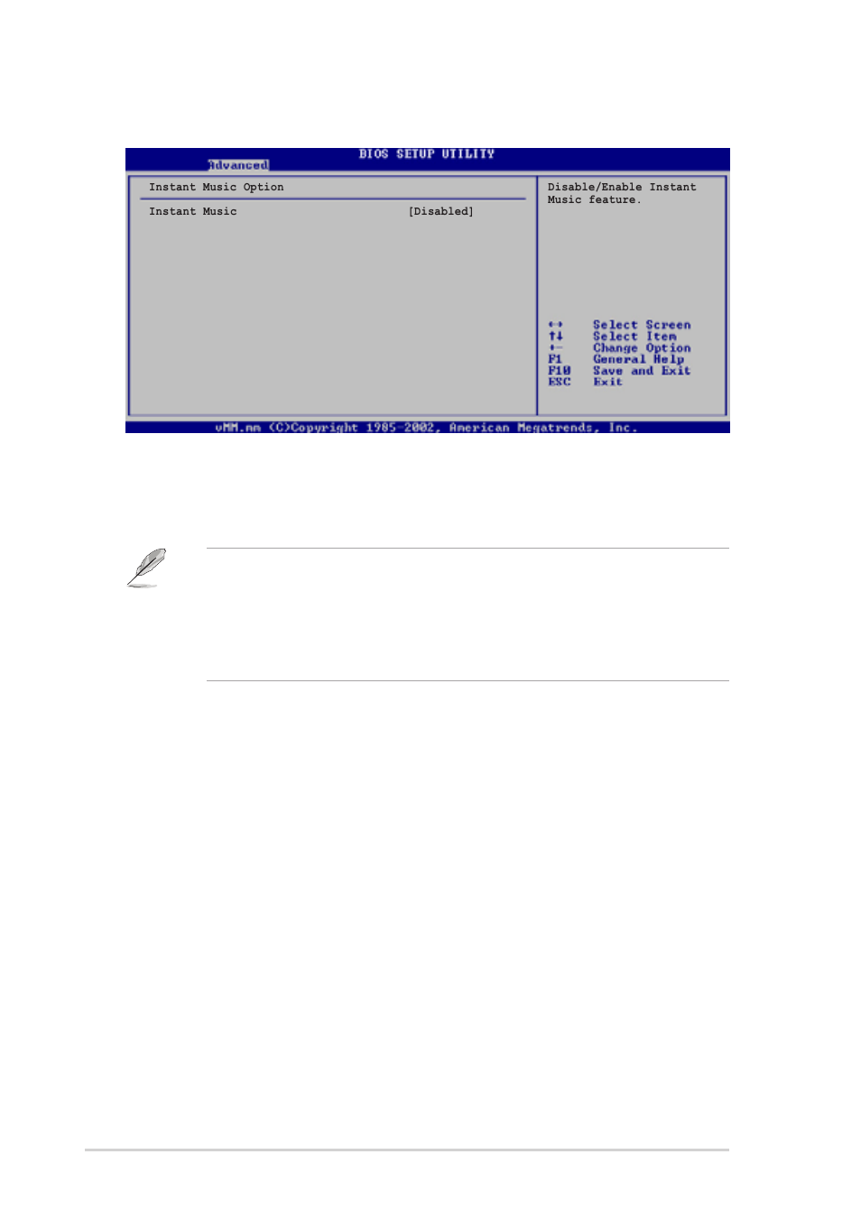 1 instant music configuration, Instant music [disabled, Instant music cd-rom drive [ide secondary master | Asus T2-R User Manual | Page 76 / 94