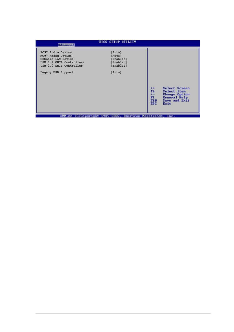 Southbridge configuration ac97 audio device [auto, Mc97 audio device [auto, Onboard lan device [enabled | Usb 1.1 ohci controllers [enabled, Usb 2.0 ehci controller [enabled, Legacy usb support [auto | Asus T2-R User Manual | Page 79 / 94