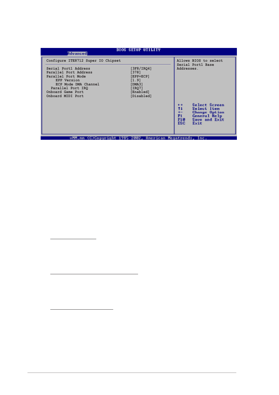 4 onboard devices configuration, Serial port1 address [3f8/irq4, Parallel port address [378 | Parallel port mode [epp+ecp, Onboard game port [enabled, 80 chapter 5: bios setup | Asus T2-R User Manual | Page 80 / 94