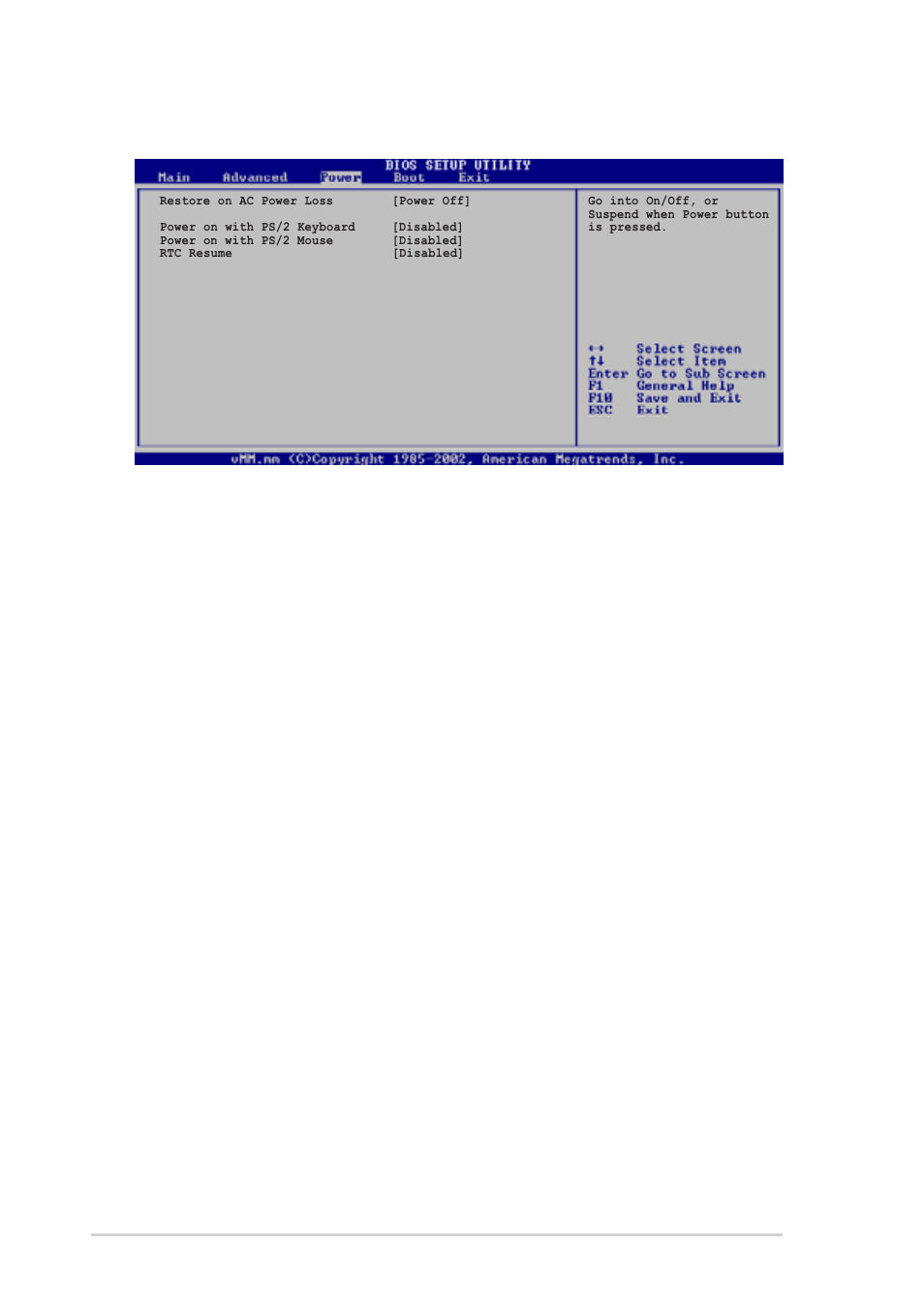 5 apm configuration, Restore on ac power loss [power off, Power on with ps/2 keyboard [disabled | Power on with ps/2 mouse [disabled, Rtc resume [disabled | Asus T2-R User Manual | Page 84 / 94