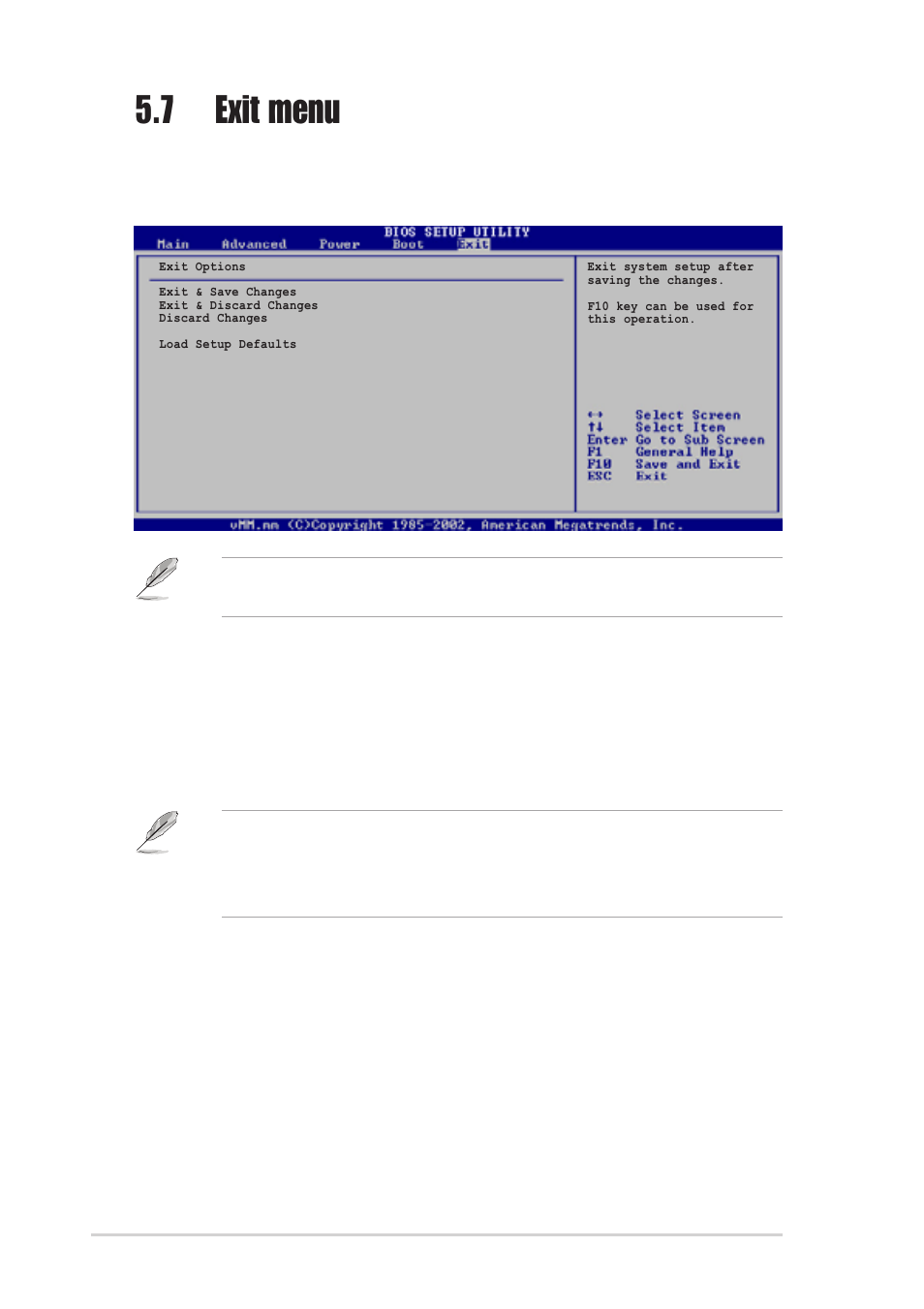 7 exit menu, Exit & discard changes, Exit & save changes | Asus T2-R User Manual | Page 92 / 94