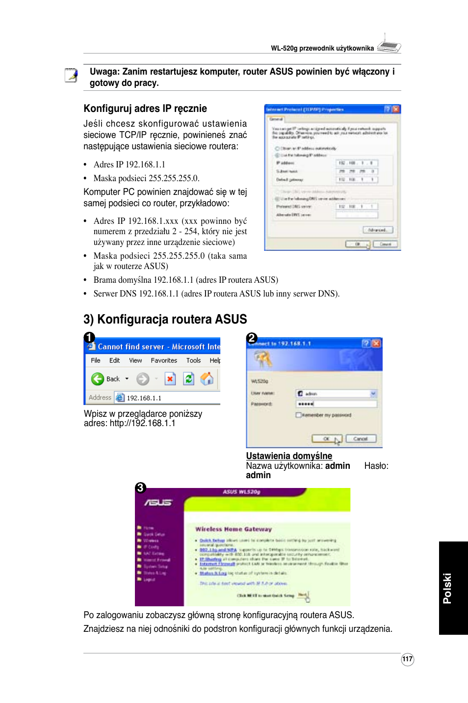 3) konfiguracja routera asus | Asus WL-520G User Manual | Page 119 / 136