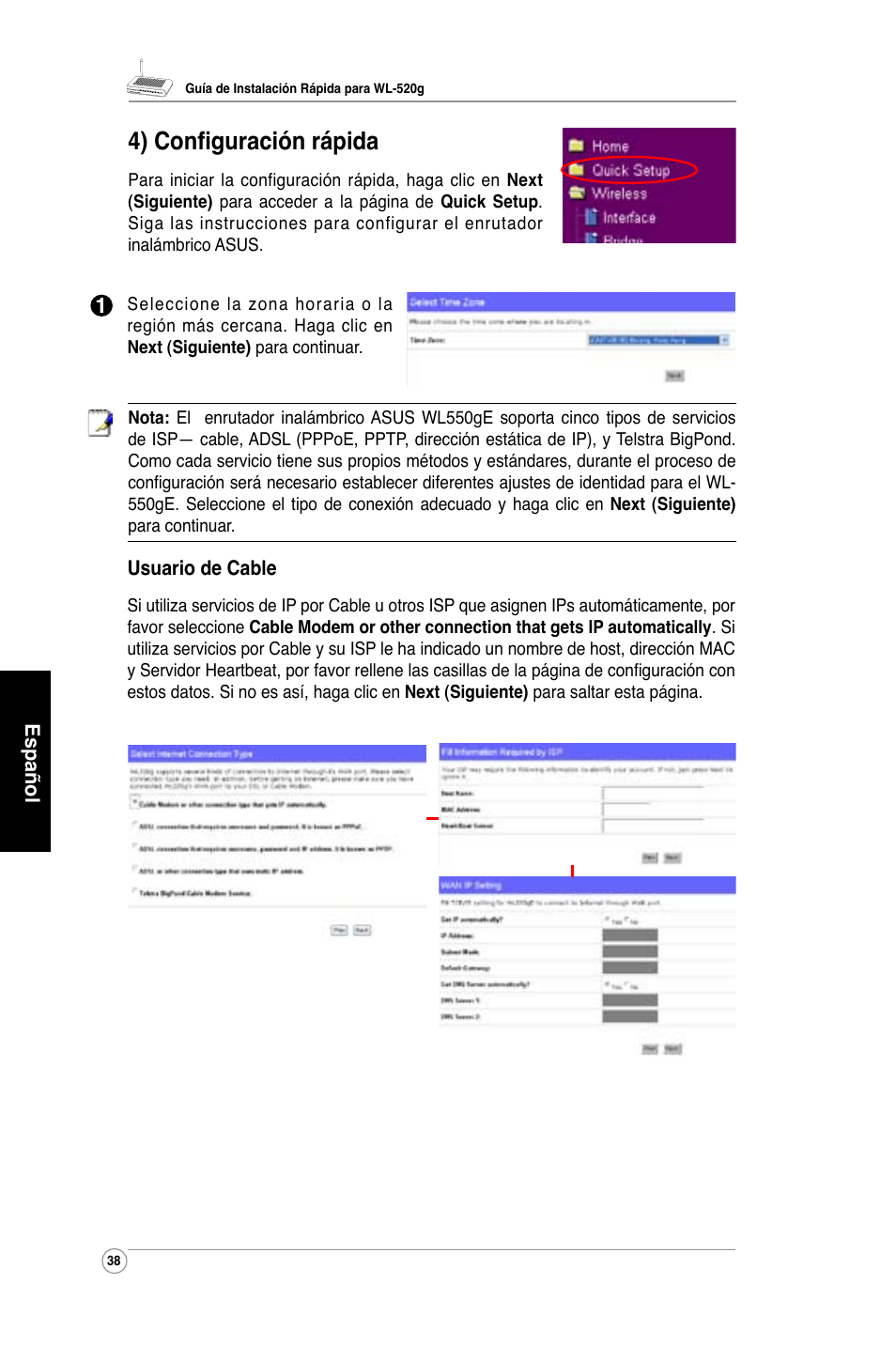 4) configuración rápida | Asus WL-520G User Manual | Page 40 / 136