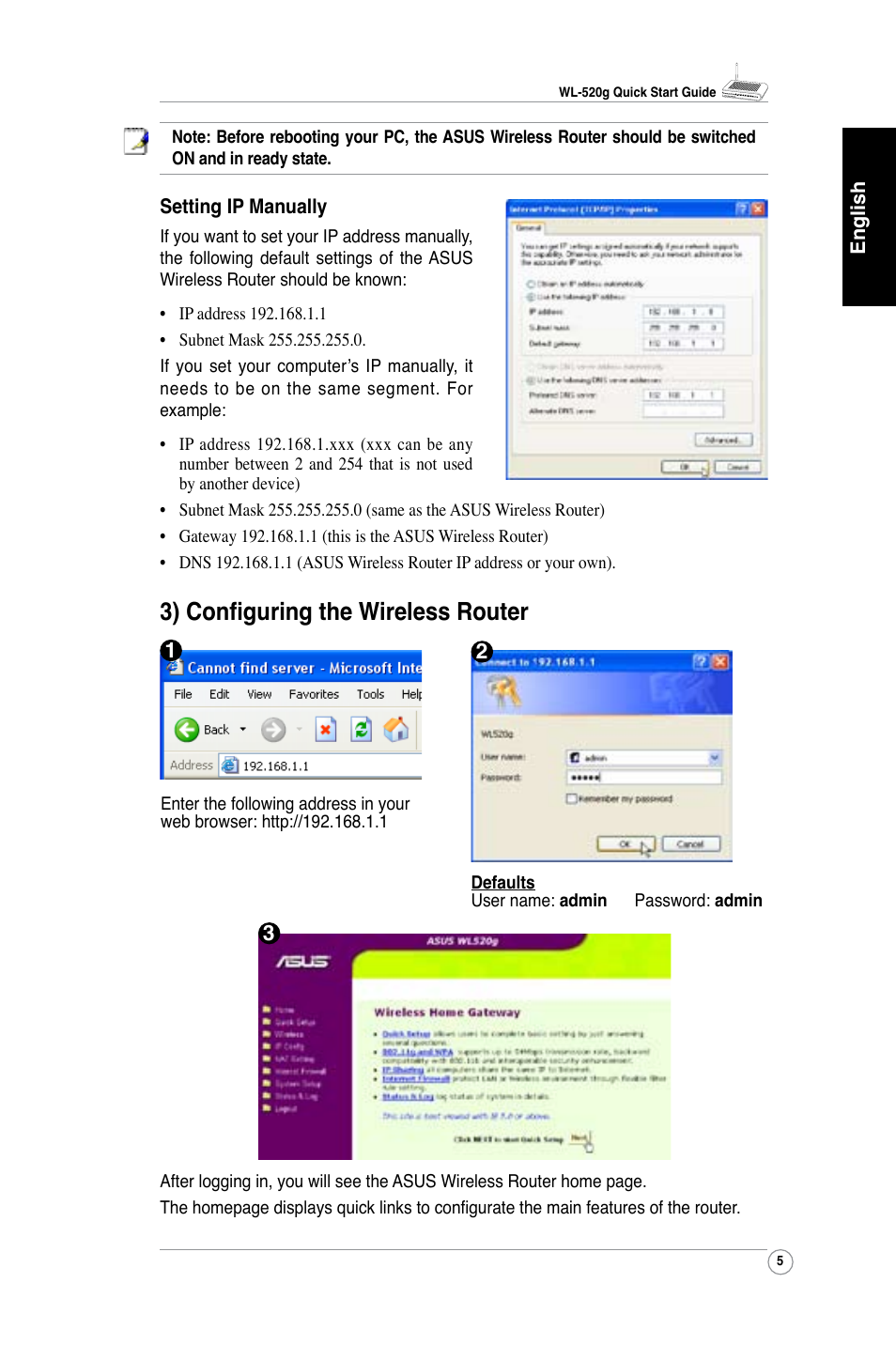 3) configuring the wireless router | Asus WL-520G User Manual | Page 7 / 136