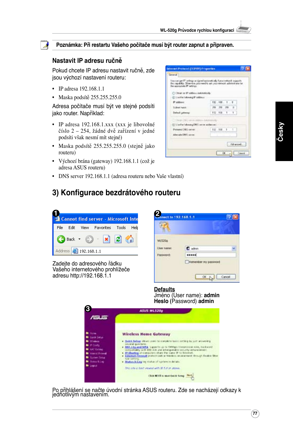 3) konfigurace bezdrátového routeru | Asus WL-520G User Manual | Page 79 / 136