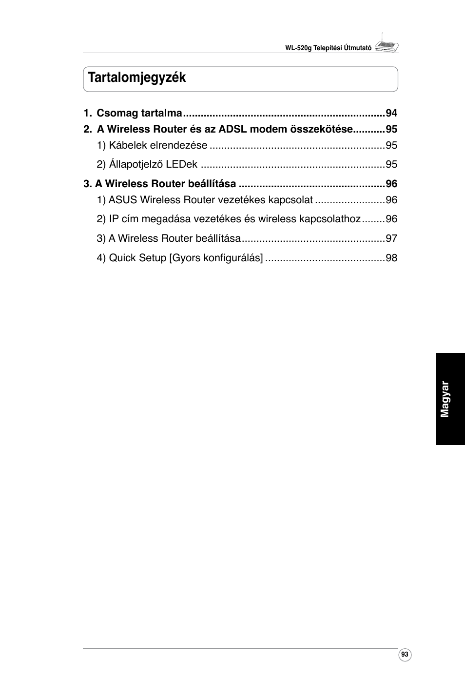 Tartalomjegyzék | Asus WL-520G User Manual | Page 95 / 136