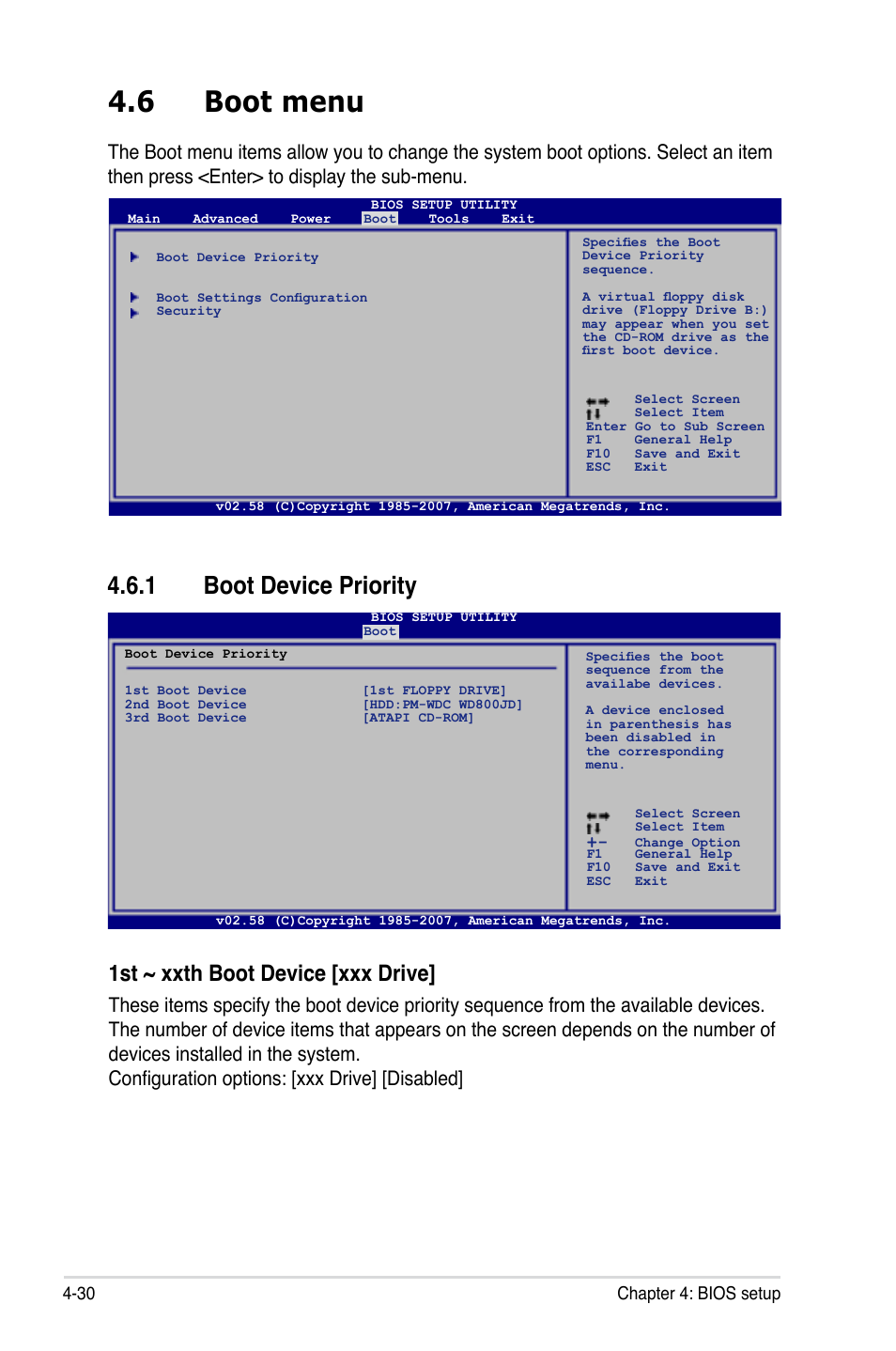 6 boot menu, 1 boot device priority, 1st ~ xxth boot device [xxx drive | Asus P5KR User Manual | Page 100 / 160