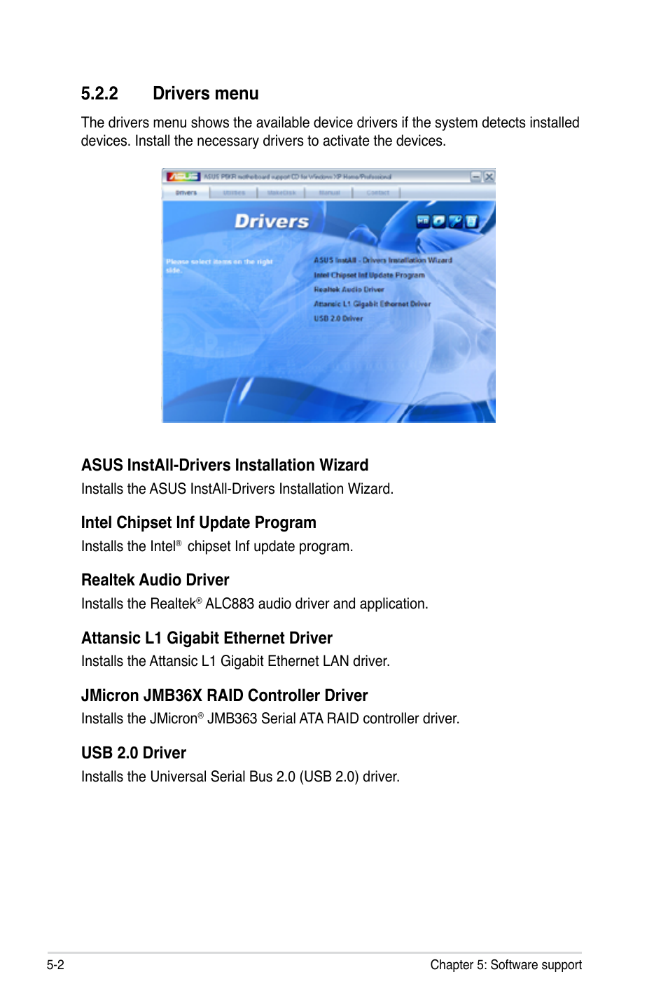 2 drivers menu | Asus P5KR User Manual | Page 110 / 160