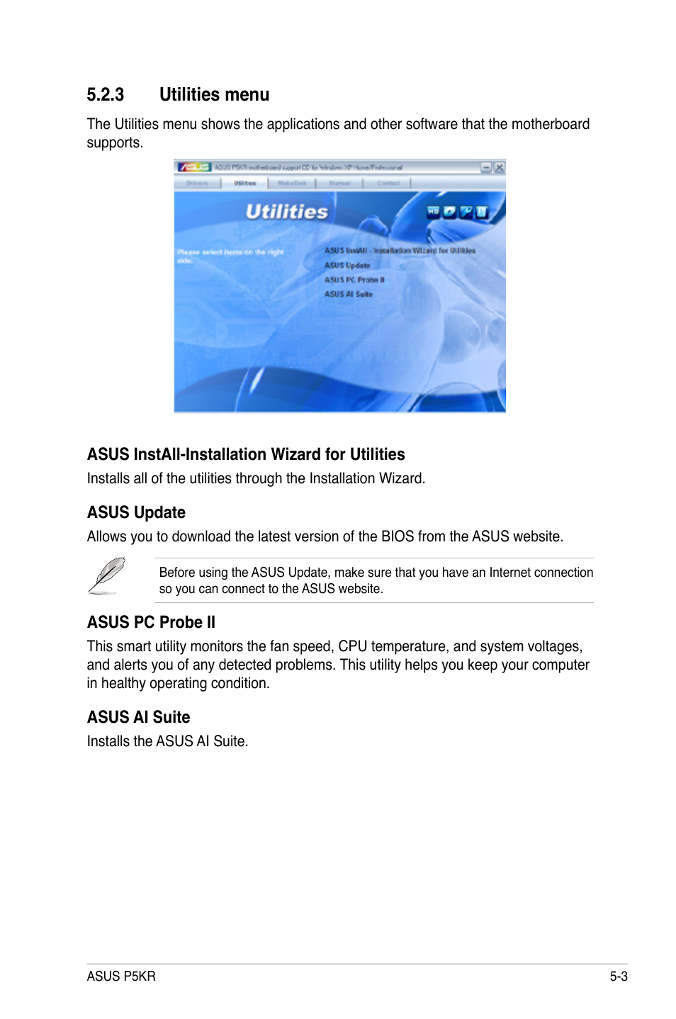 3 utilities menu | Asus P5KR User Manual | Page 111 / 160