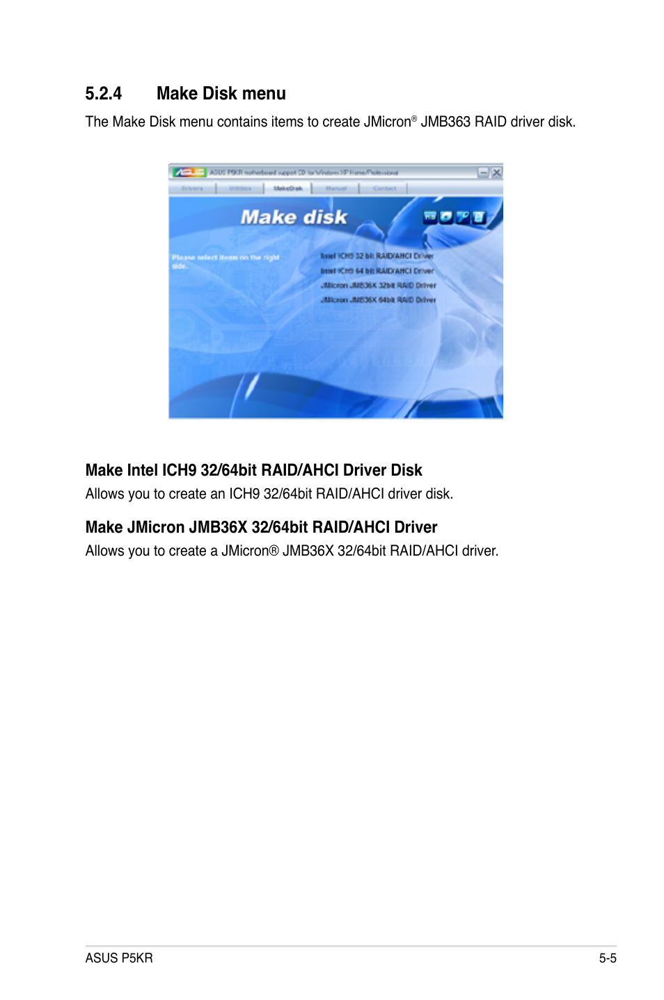 4 make disk menu | Asus P5KR User Manual | Page 113 / 160