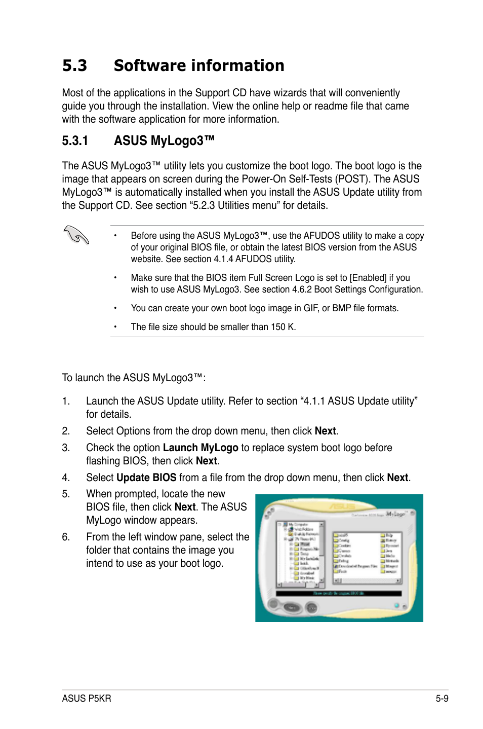 3 software information, 1 asus mylogo3 | Asus P5KR User Manual | Page 117 / 160