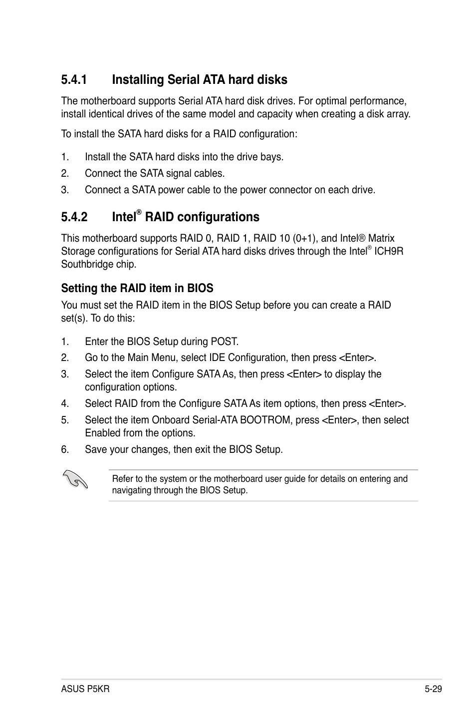 1 installing serial ata hard disks, 2 intel, Raid configurations | Asus P5KR User Manual | Page 137 / 160