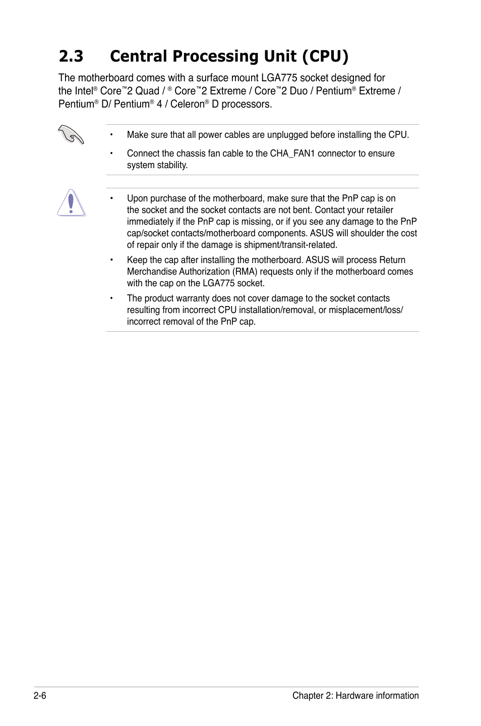 3 central processing unit (cpu) | Asus P5KR User Manual | Page 30 / 160