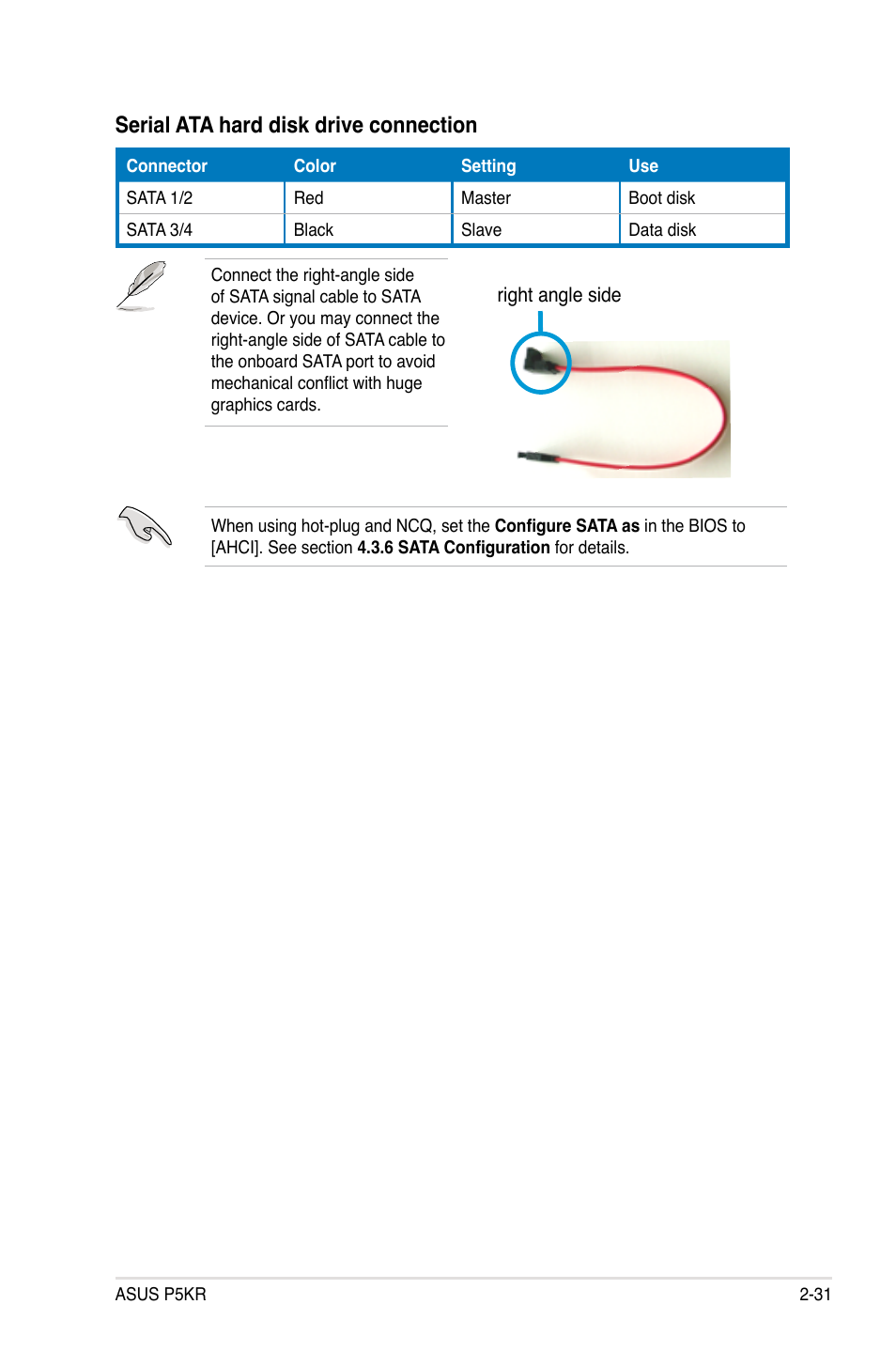 Serial ata hard disk drive connection | Asus P5KR User Manual | Page 55 / 160