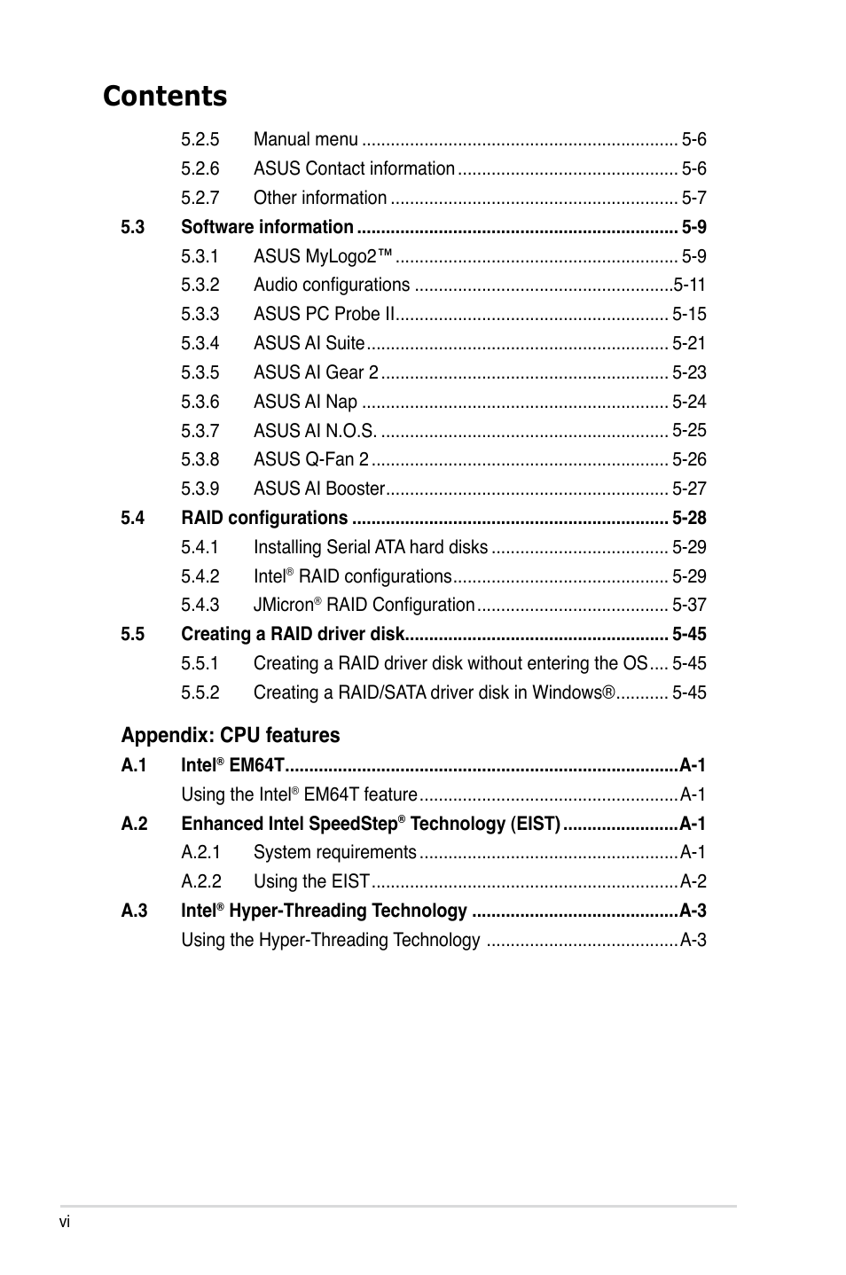 Asus P5KR User Manual | Page 6 / 160