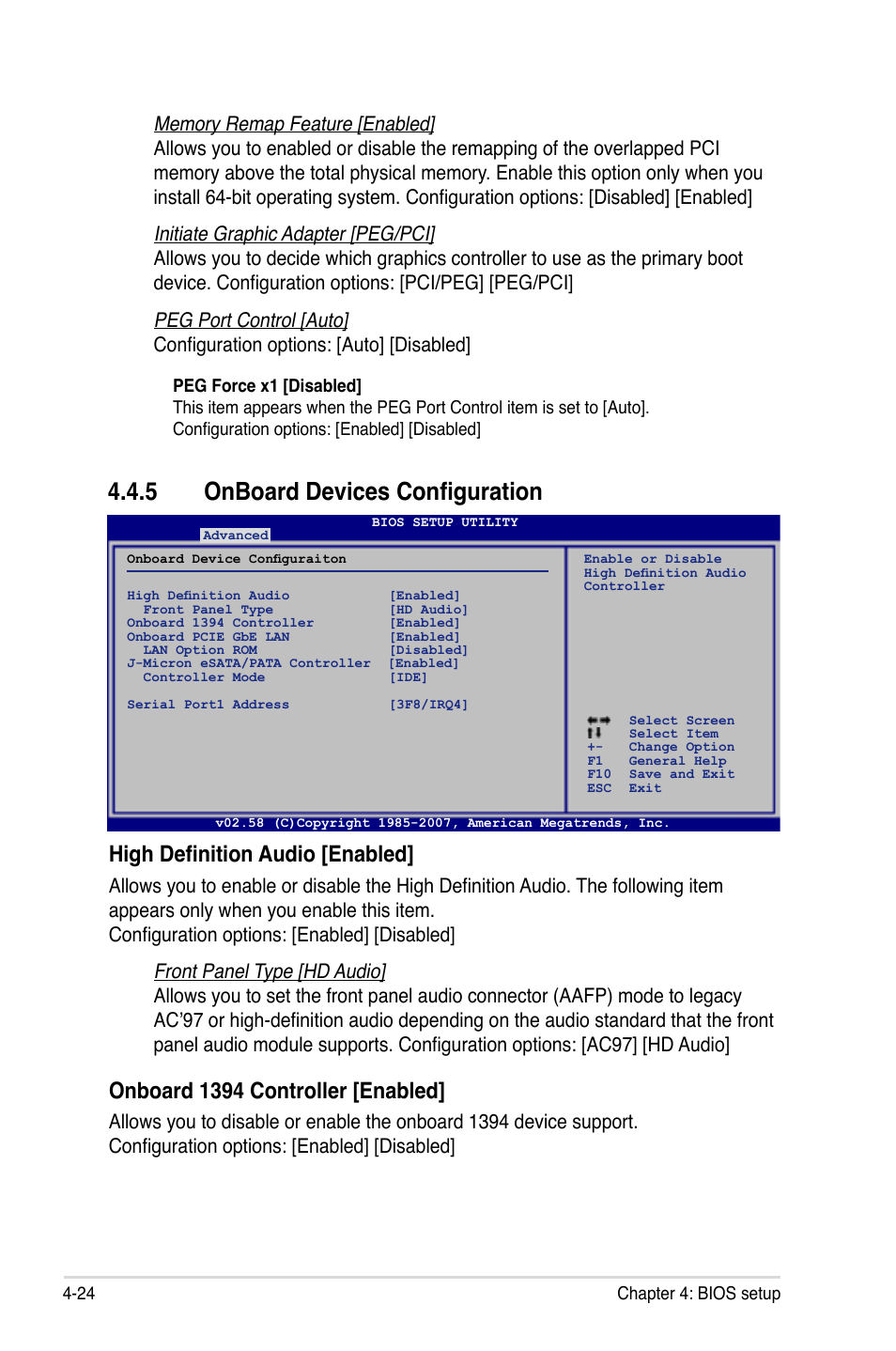 5 onboard devices configuration, High definition audio [enabled, Onboard 1394 controller [enabled | Asus P5KR User Manual | Page 94 / 160