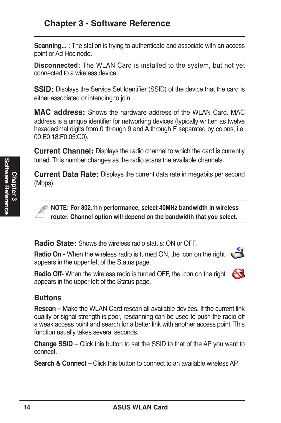 Chapter  - software reference | Asus WL-100W User Manual | Page 14 / 38