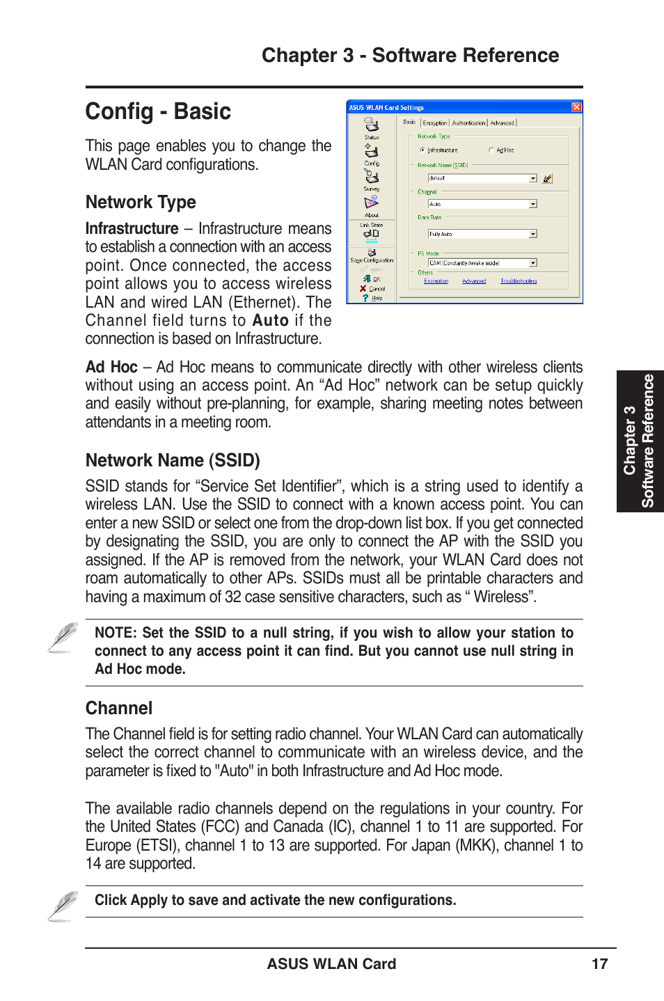 Config - basic, Chapter  - software reference | Asus WL-100W User Manual | Page 17 / 38