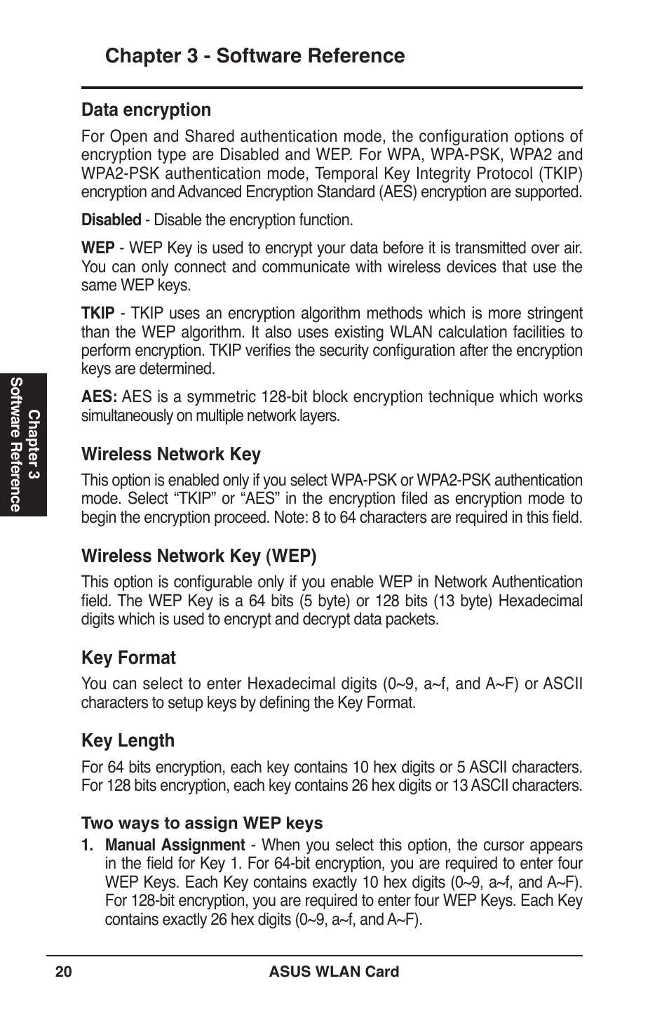 Chapter  - software reference | Asus WL-100W User Manual | Page 20 / 38