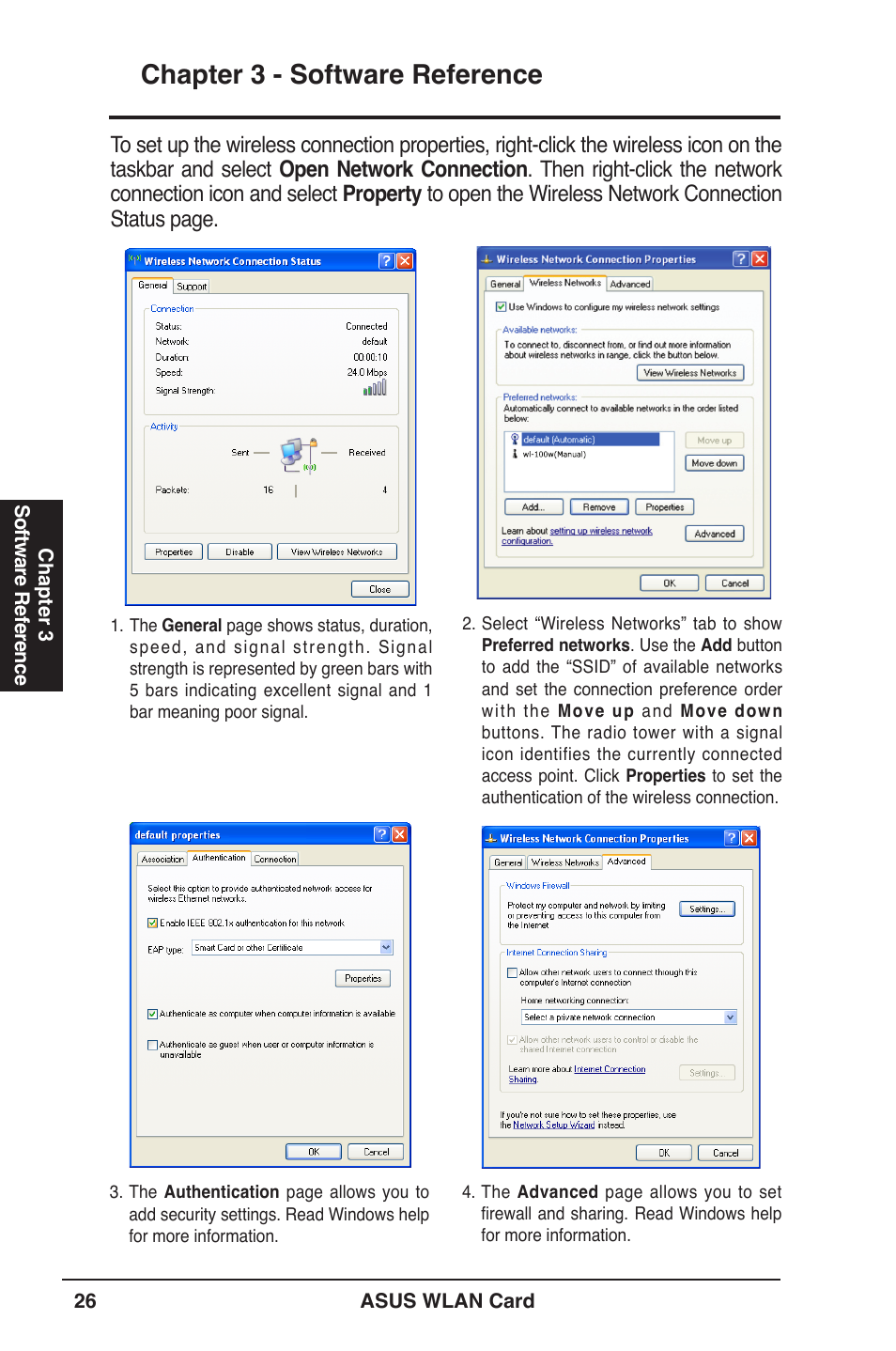 Chapter  - software reference | Asus WL-100W User Manual | Page 26 / 38