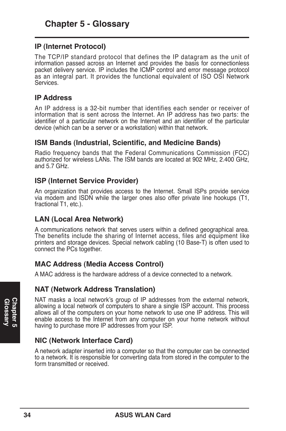 Chapter 5 - glossary | Asus WL-100W User Manual | Page 34 / 38