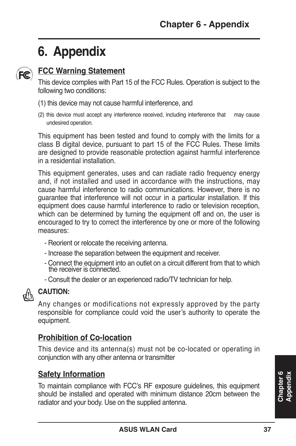 Appendix, Chapter 6 - appendix | Asus WL-100W User Manual | Page 37 / 38