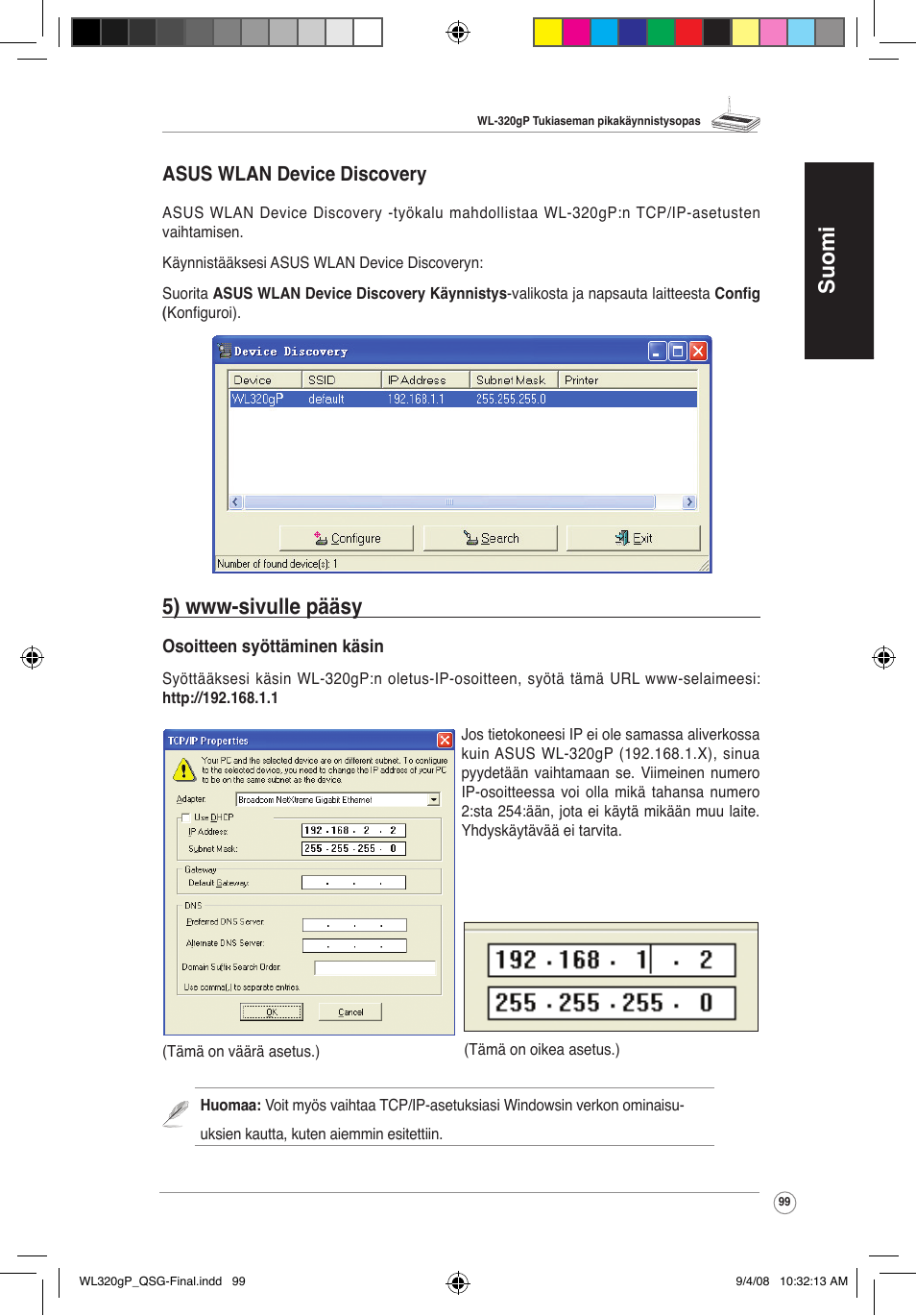 Suomi, Asus wlan device discovery | Asus WL-320gP User Manual | Page 100 / 379