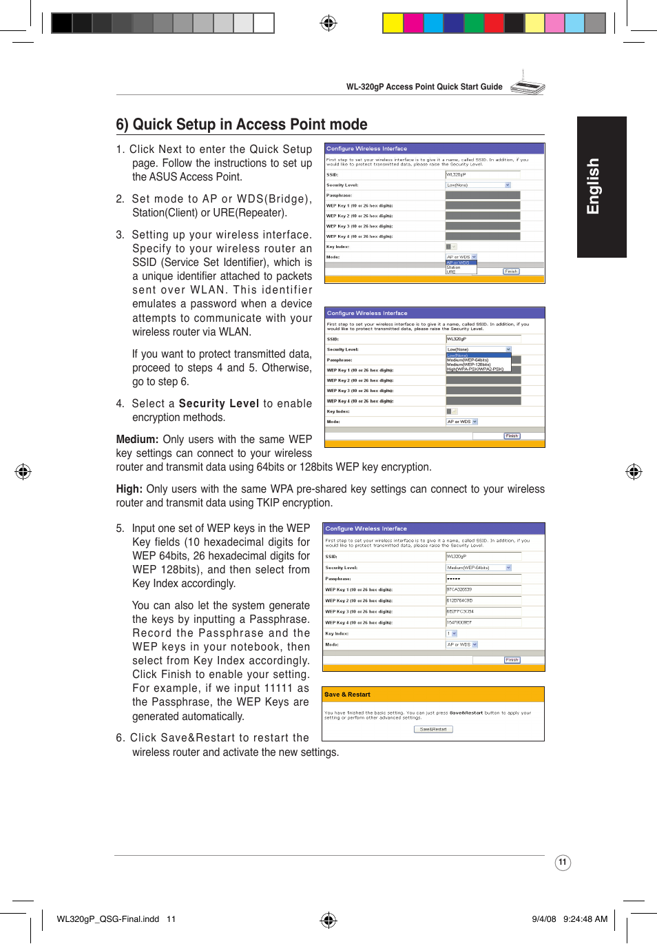 English 6) quick setup in access point mode | Asus WL-320gP User Manual | Page 12 / 379