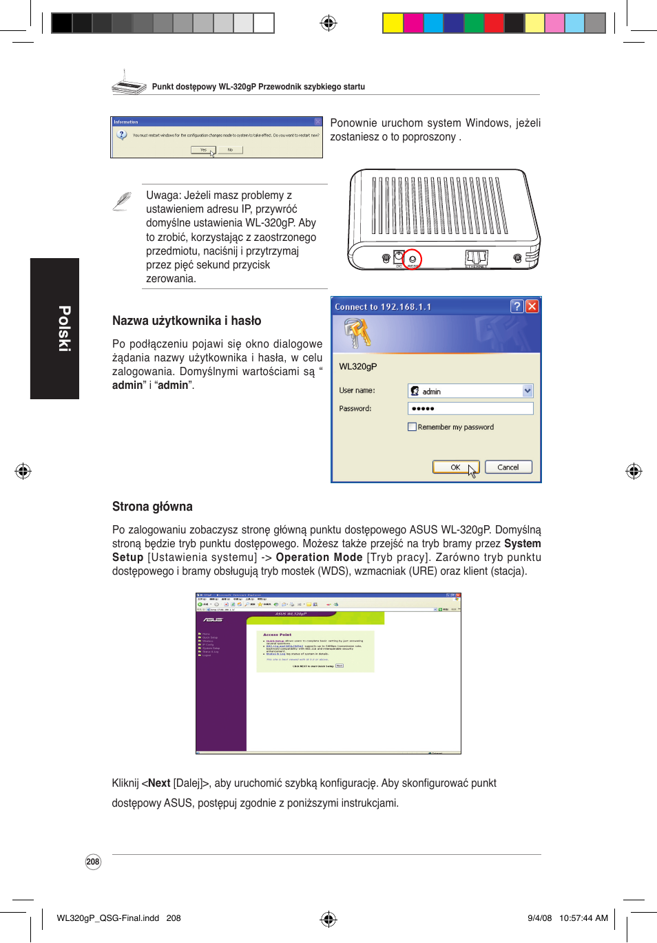 Polski | Asus WL-320gP User Manual | Page 209 / 379