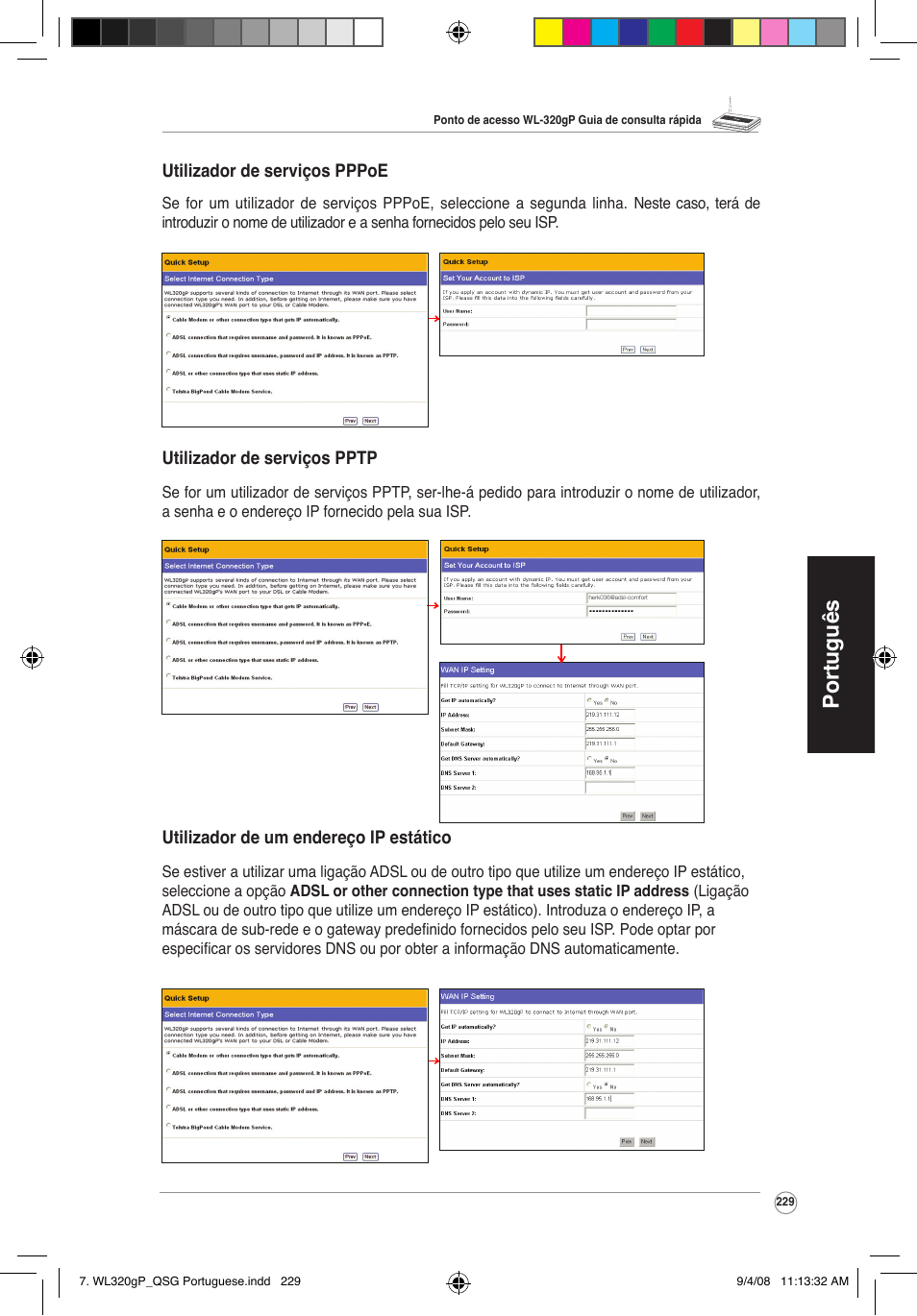 Português | Asus WL-320gP User Manual | Page 230 / 379