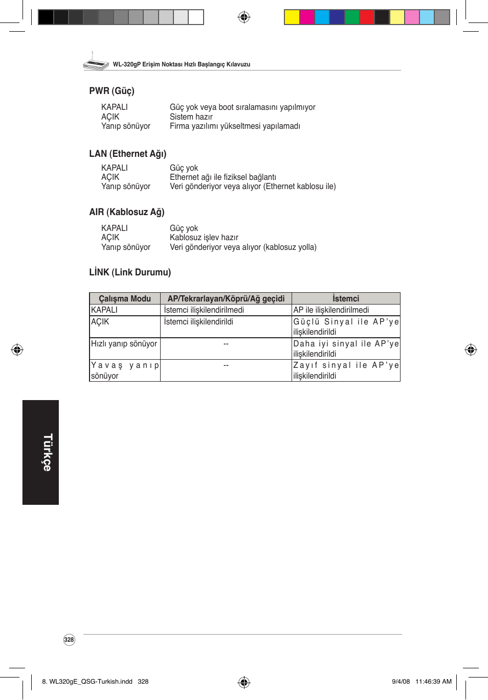 Türkçe | Asus WL-320gP User Manual | Page 329 / 379