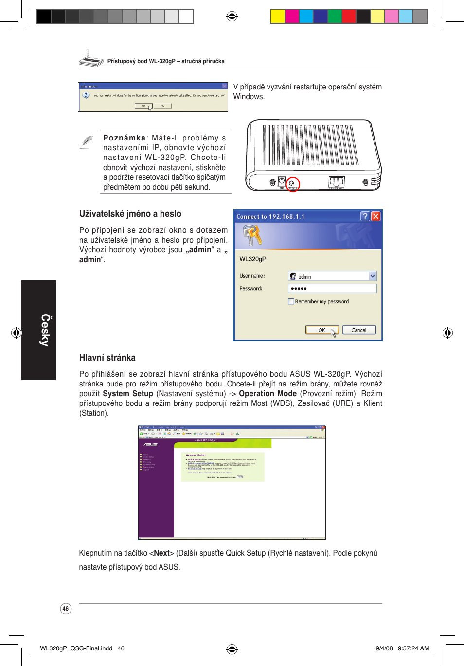 Česky | Asus WL-320gP User Manual | Page 47 / 379