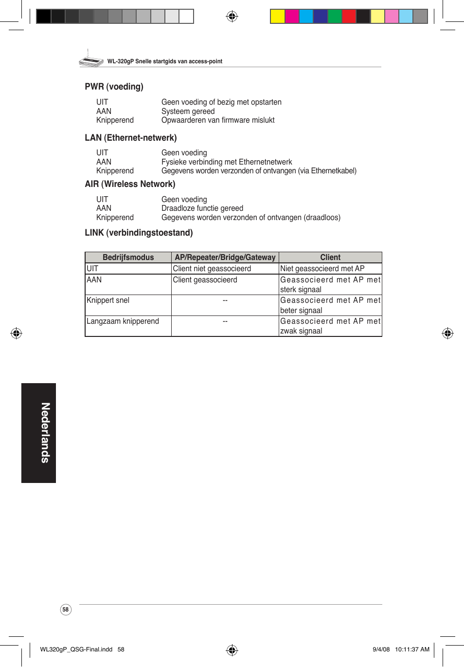 Nederlands | Asus WL-320gP User Manual | Page 59 / 379