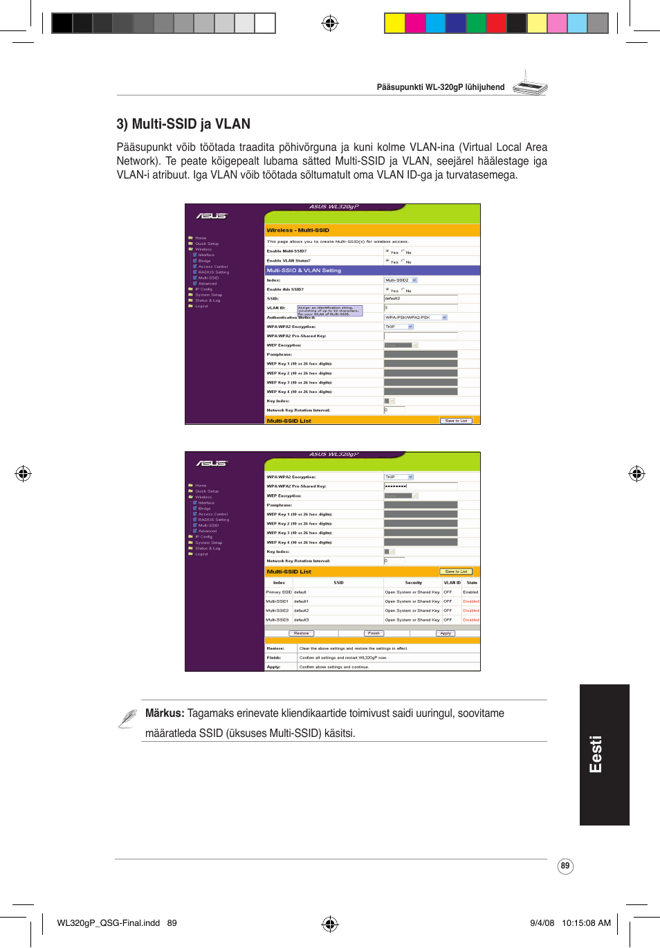 Eesti, 3) multi-ssid ja vlan | Asus WL-320gP User Manual | Page 90 / 379