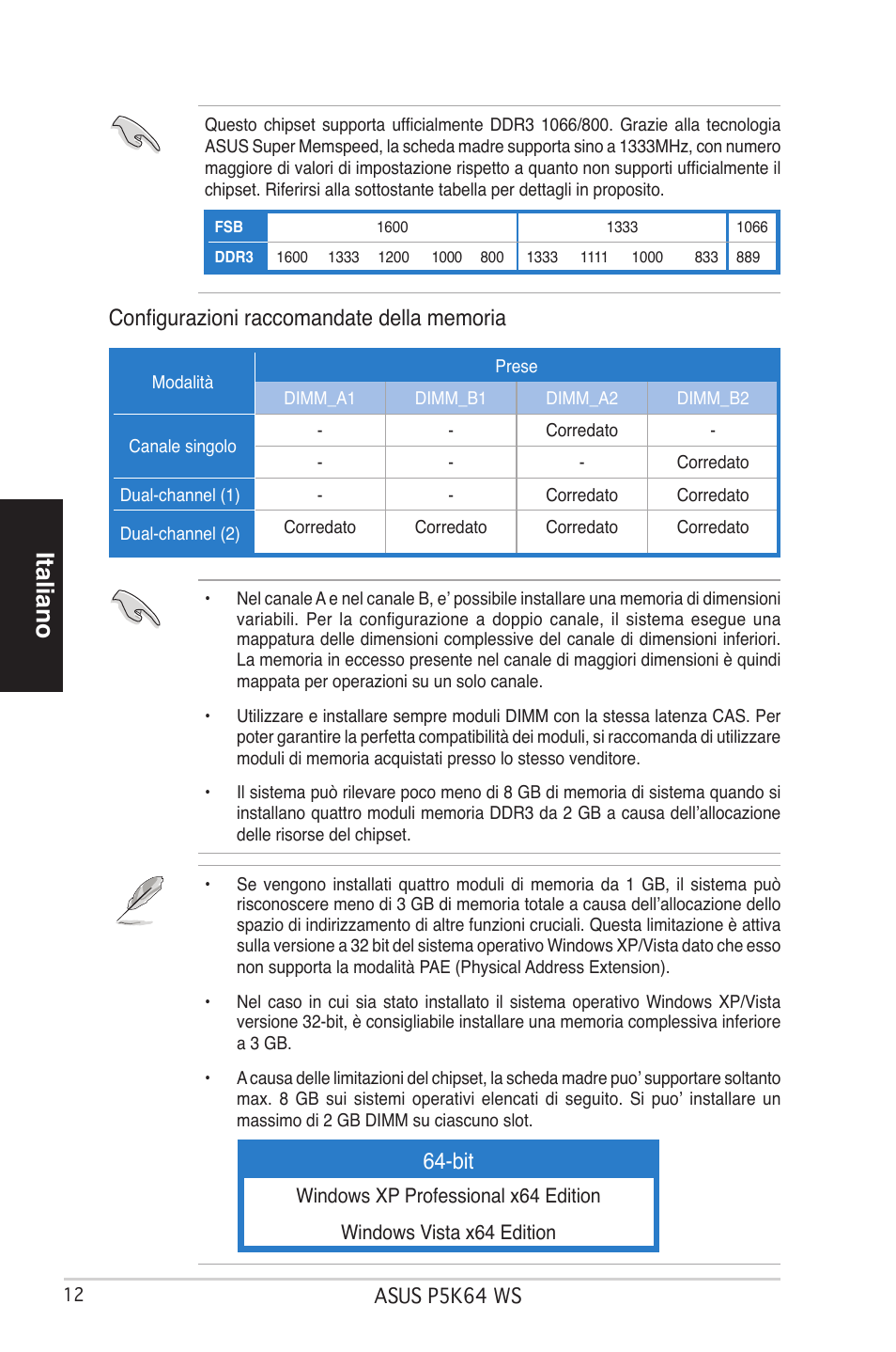 Italiano | Asus P5K64 WS User Manual | Page 12 / 37