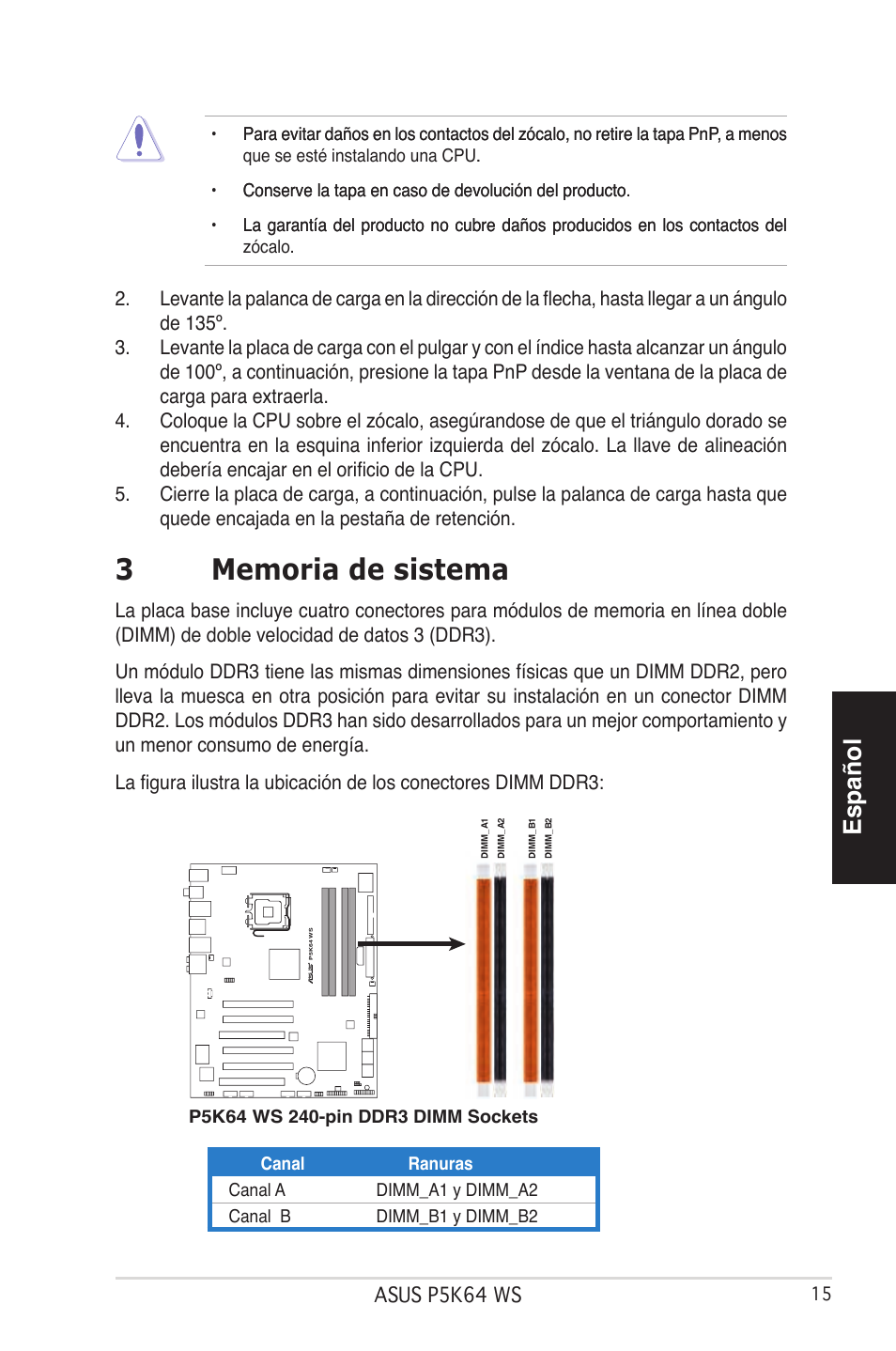 Español | Asus P5K64 WS User Manual | Page 15 / 37