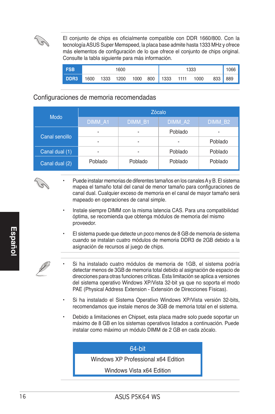 Español | Asus P5K64 WS User Manual | Page 16 / 37