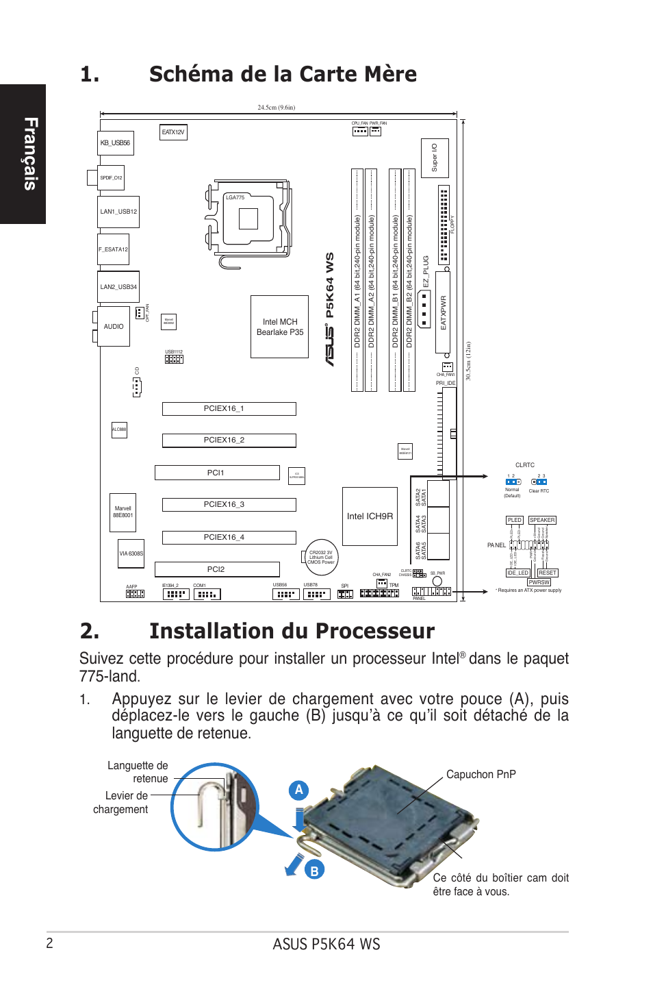 Français, Dans le paquet 775-land, Asus p5k64 ws | Ab b | Asus P5K64 WS User Manual | Page 2 / 37