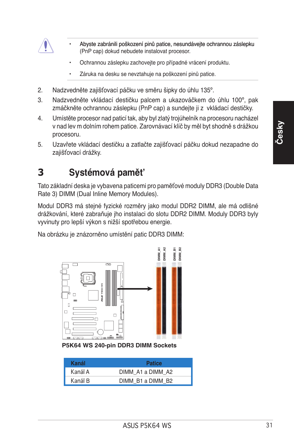 3systémová pamět, Česky | Asus P5K64 WS User Manual | Page 23 / 37